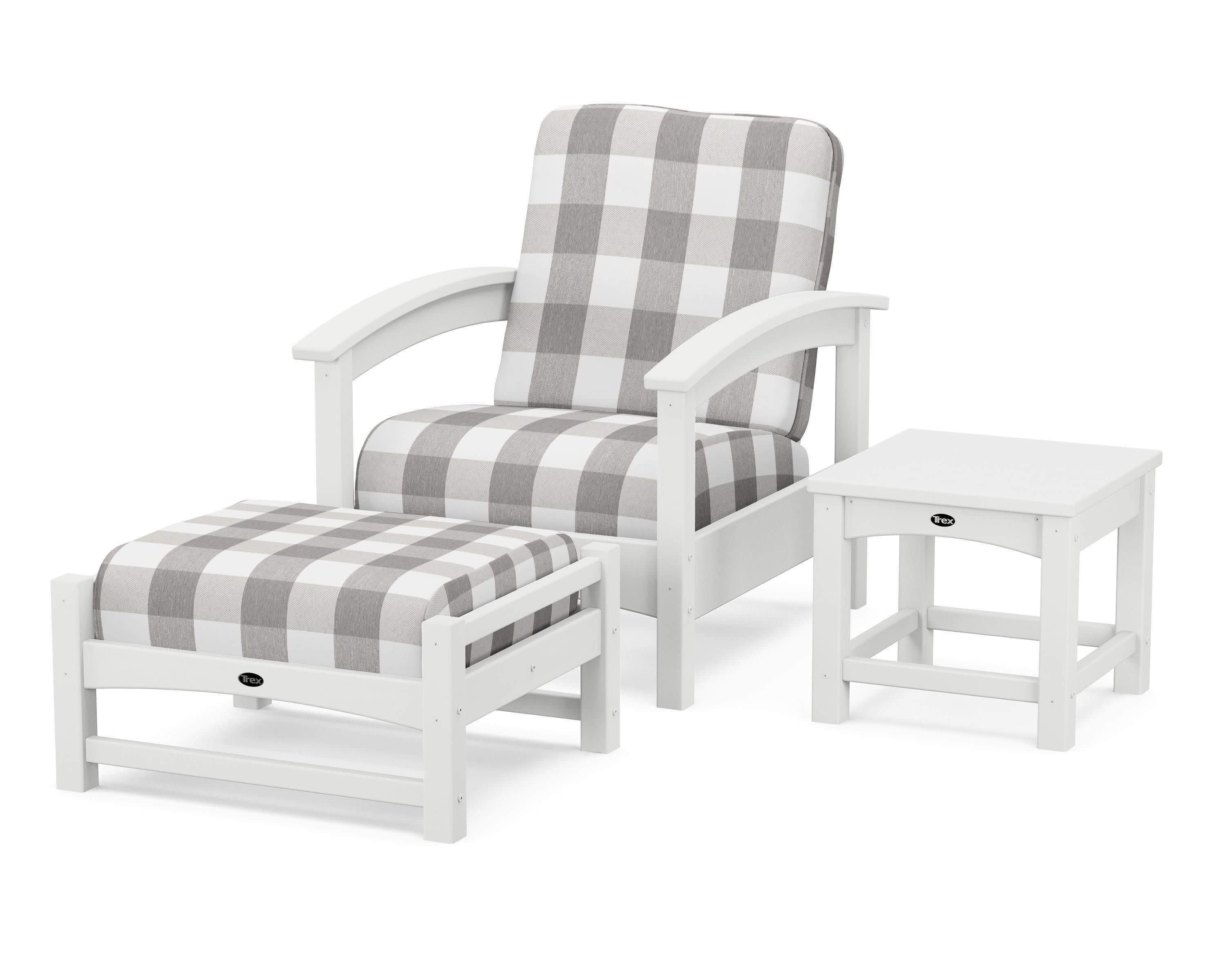 Rockport 3-Piece Deep Seating Set in Classic White / Buffalo Plaid Grey Mist