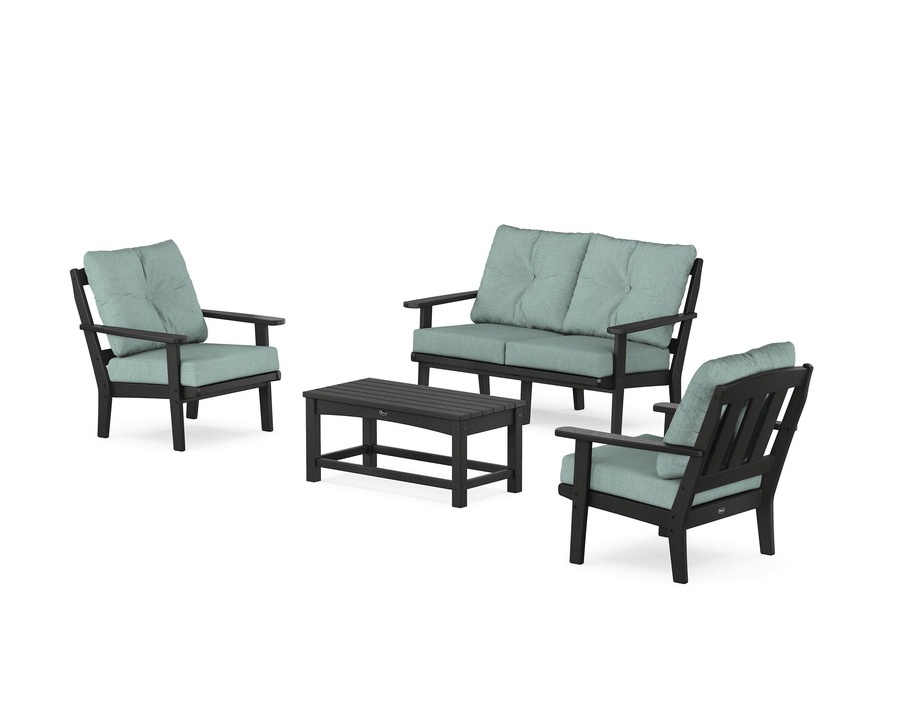 Cape Cod 4-Piece Deep Seating Set with Loveseat in Charcoal Black / Glacier Spa