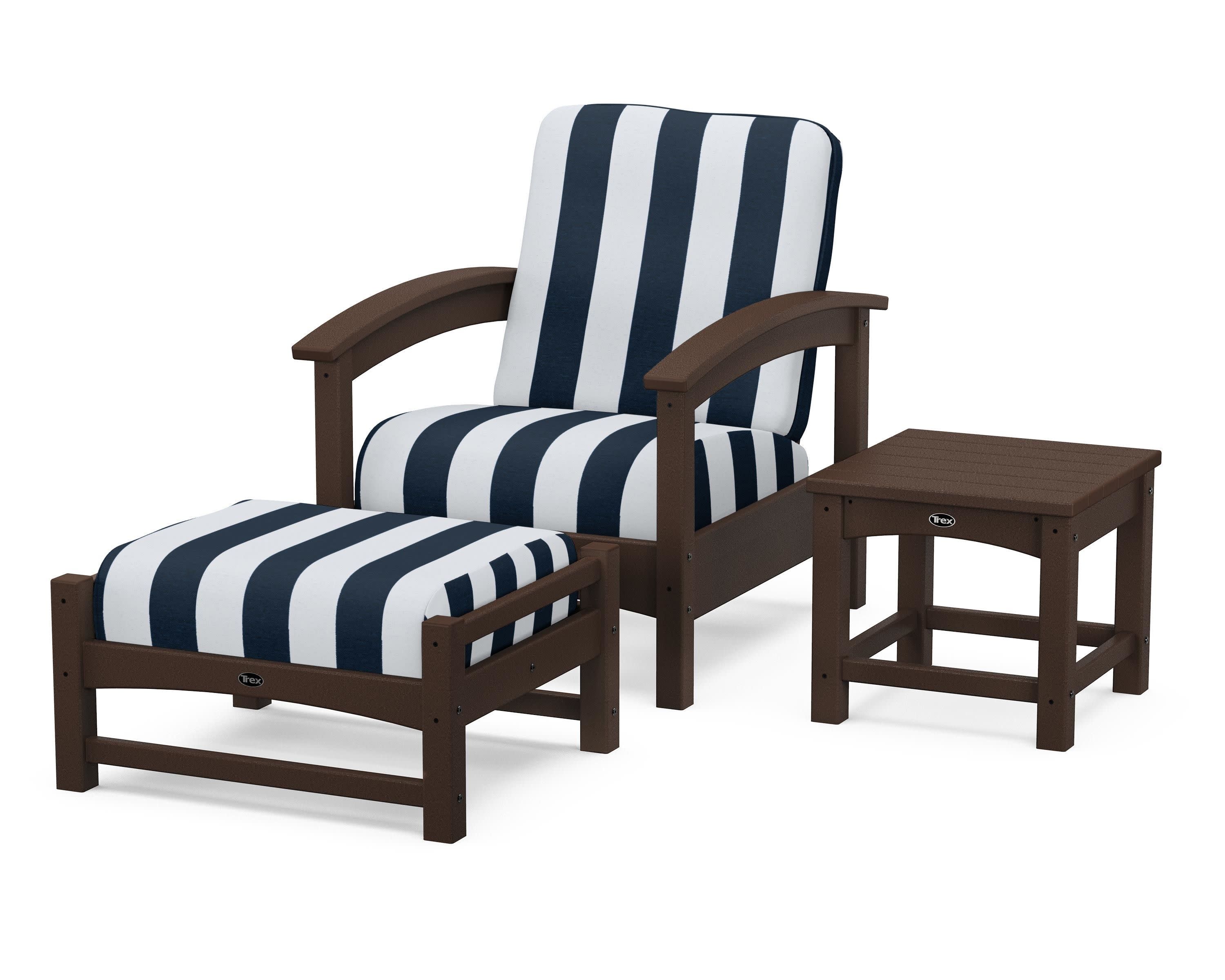Rockport 3-Piece Deep Seating Set in Vintage Lantern / Cabana Stripe Marine Indigo