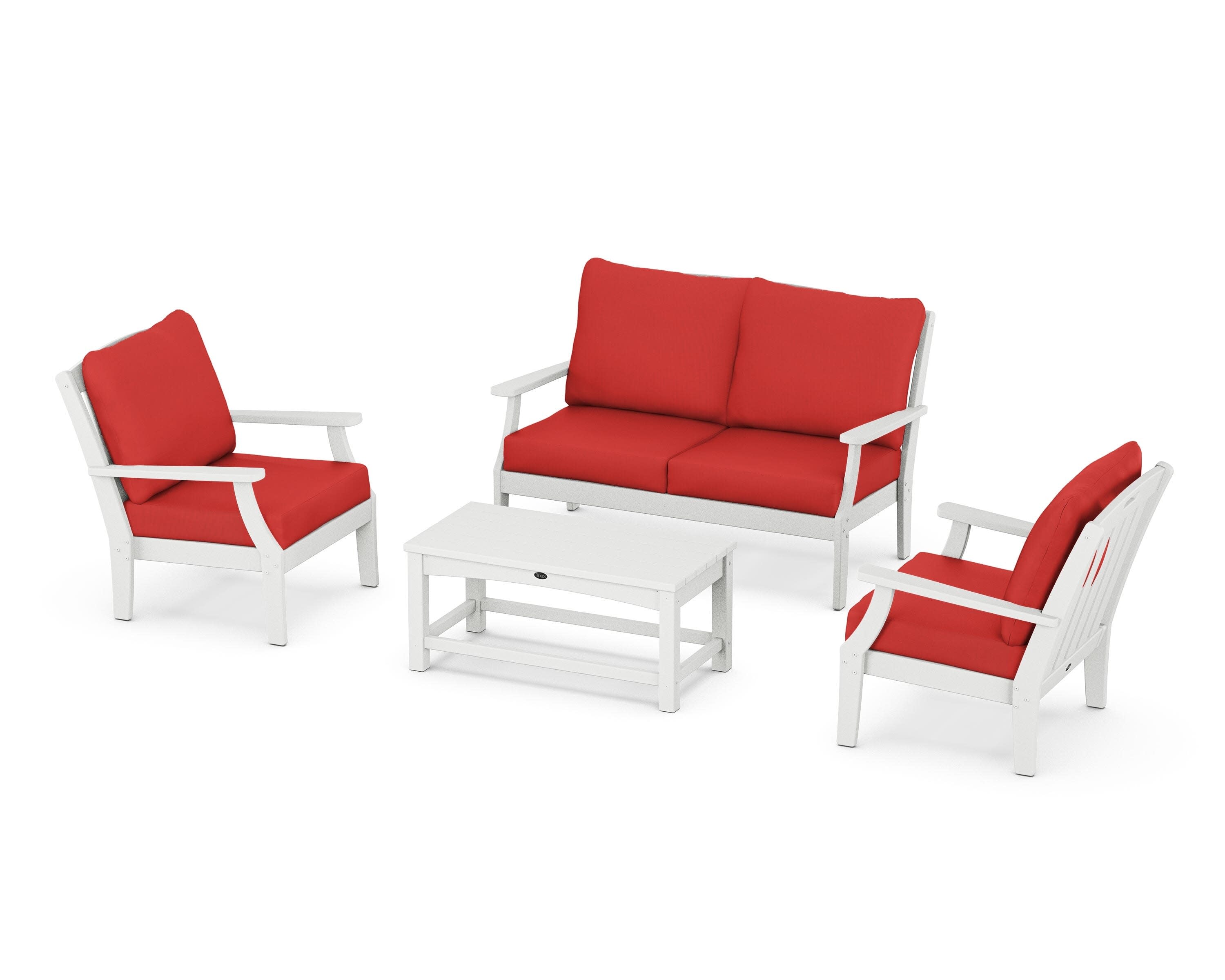 Yacht Club 4-Piece Deep Seating Chair Set in Classic White / Crimson Linen