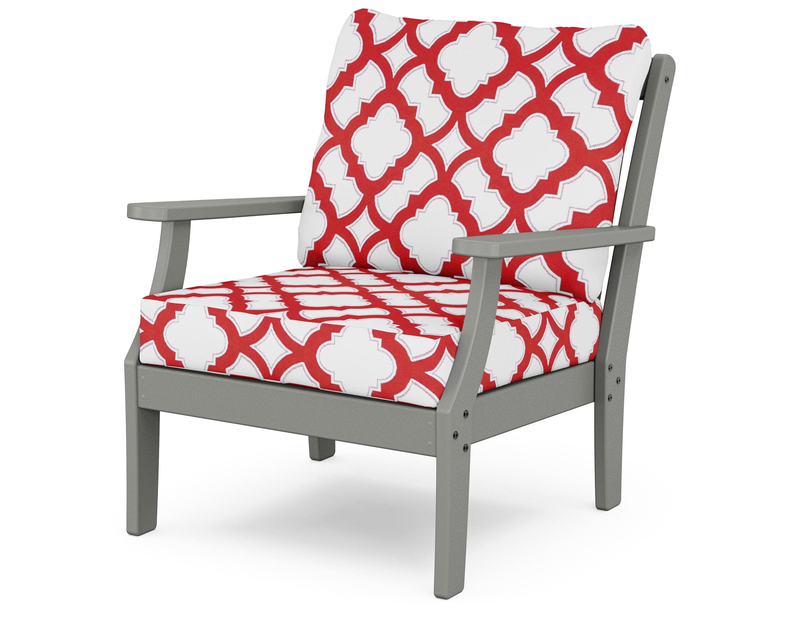 Yacht Club Deep Seating Chair in Stepping Stone / Trellis Crimson
