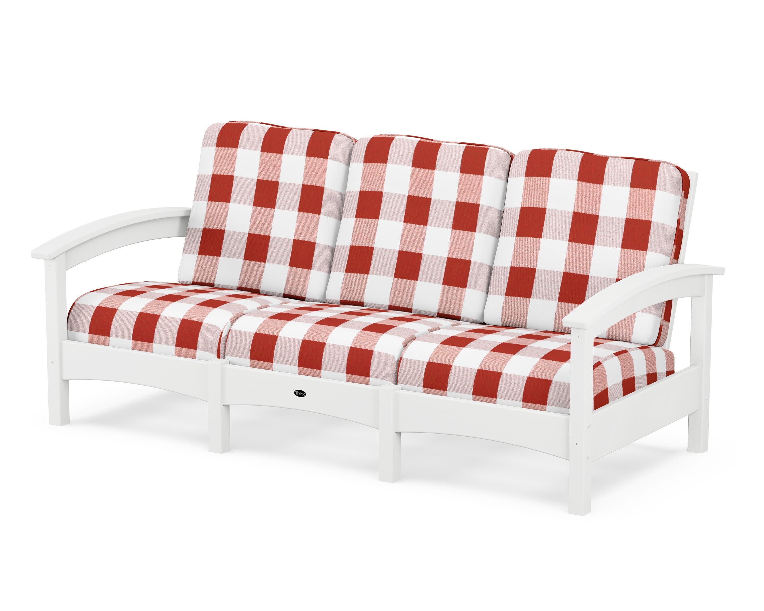 Rockport Club Sofa in Classic White / Buffalo Plaid Crimson