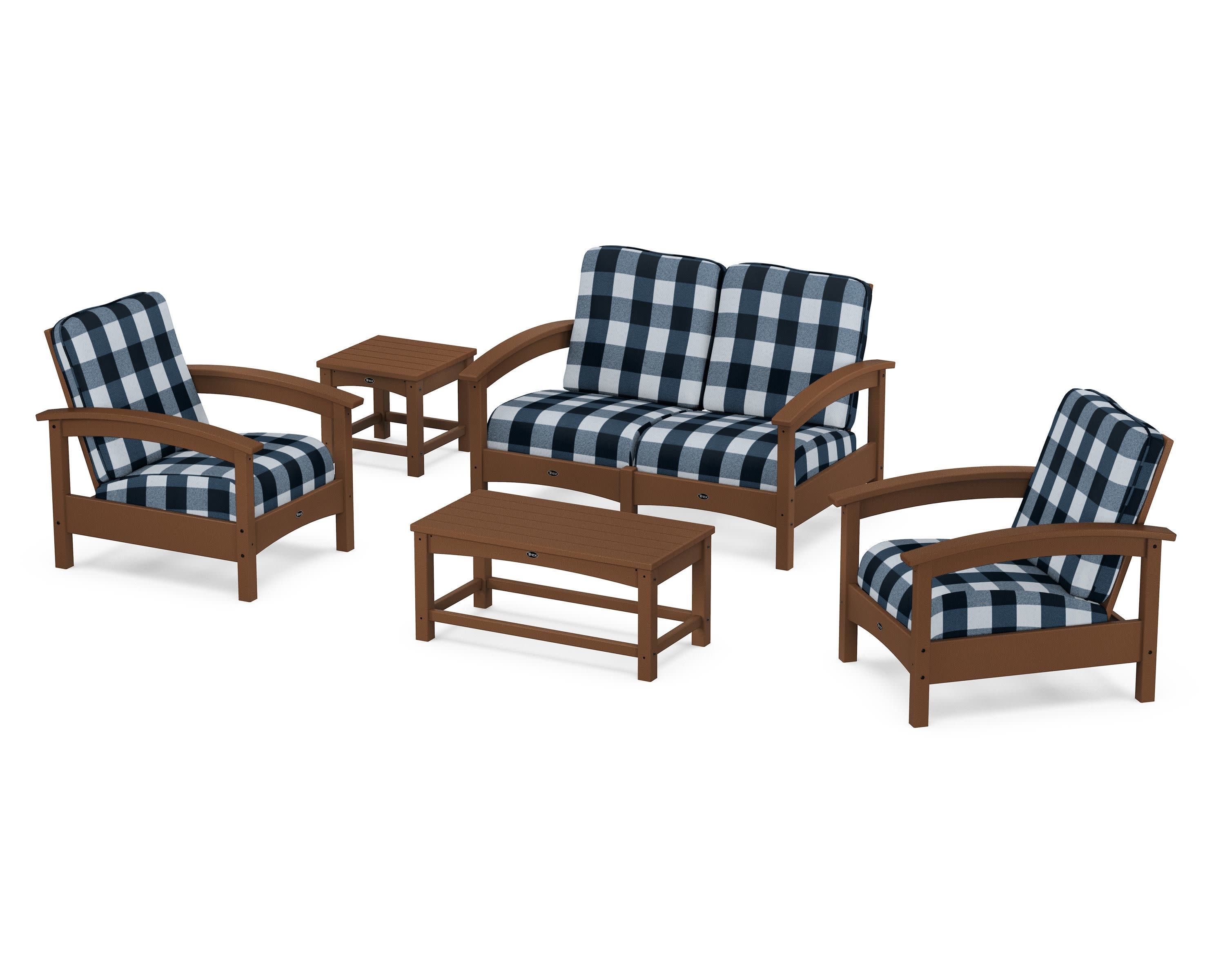 Rockport Club 6-Piece Deep Seating Conversation Set in Tree House / Buffalo Plaid Marine Indigo