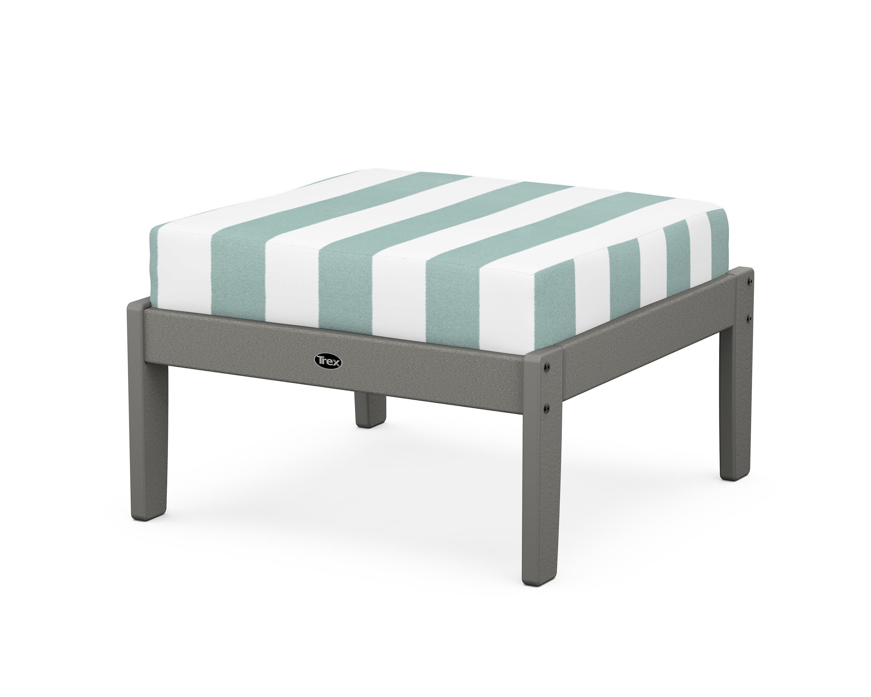 Yacht Club Deep Seating Ottoman in Stepping Stone / Cabana Stripe Glacier Spa