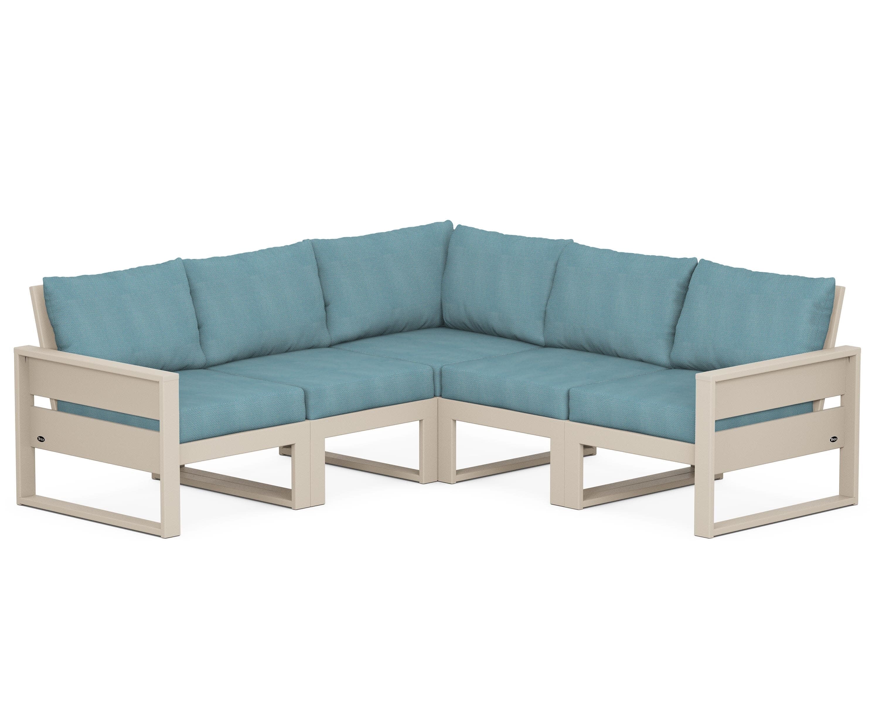 Eastport 5-Piece Sectional in Sand Castle / Lattice Sky Blue