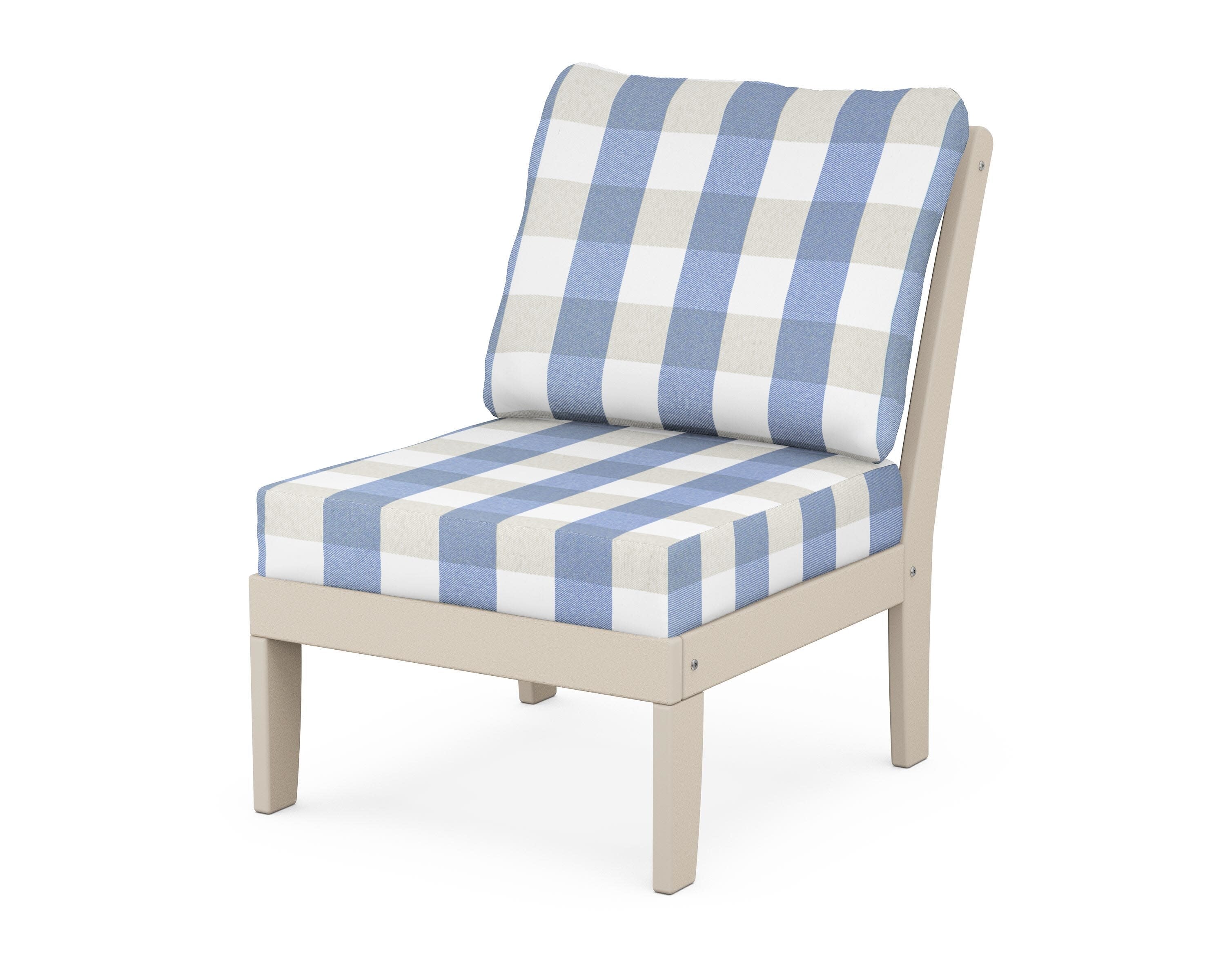 Yacht Club Modular Armless Chair in Sand Castle / Buffalo Plaid Sky Blue