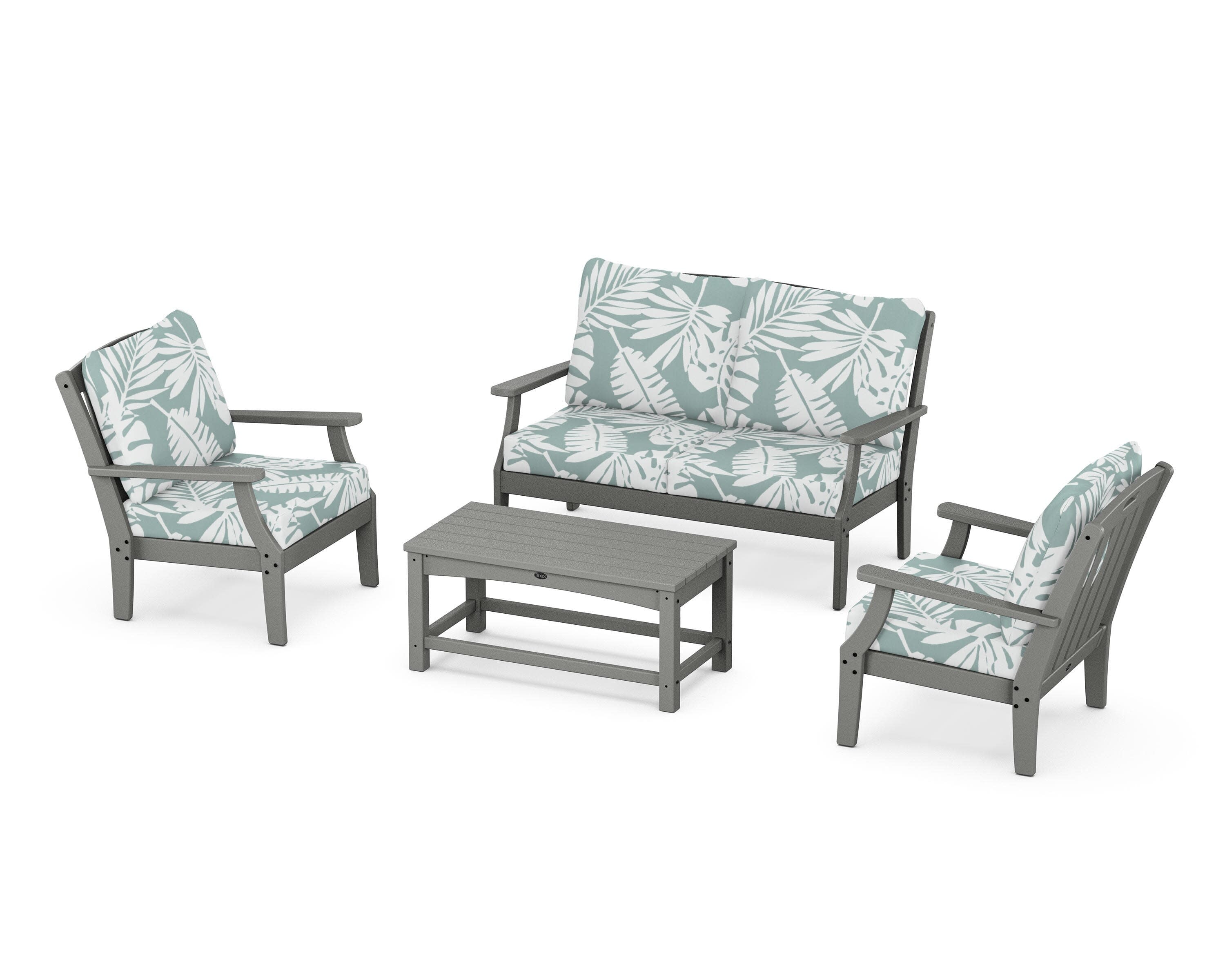 Yacht Club 4-Piece Deep Seating Chair Set in Stepping Stone / Leaf Glacier Spa