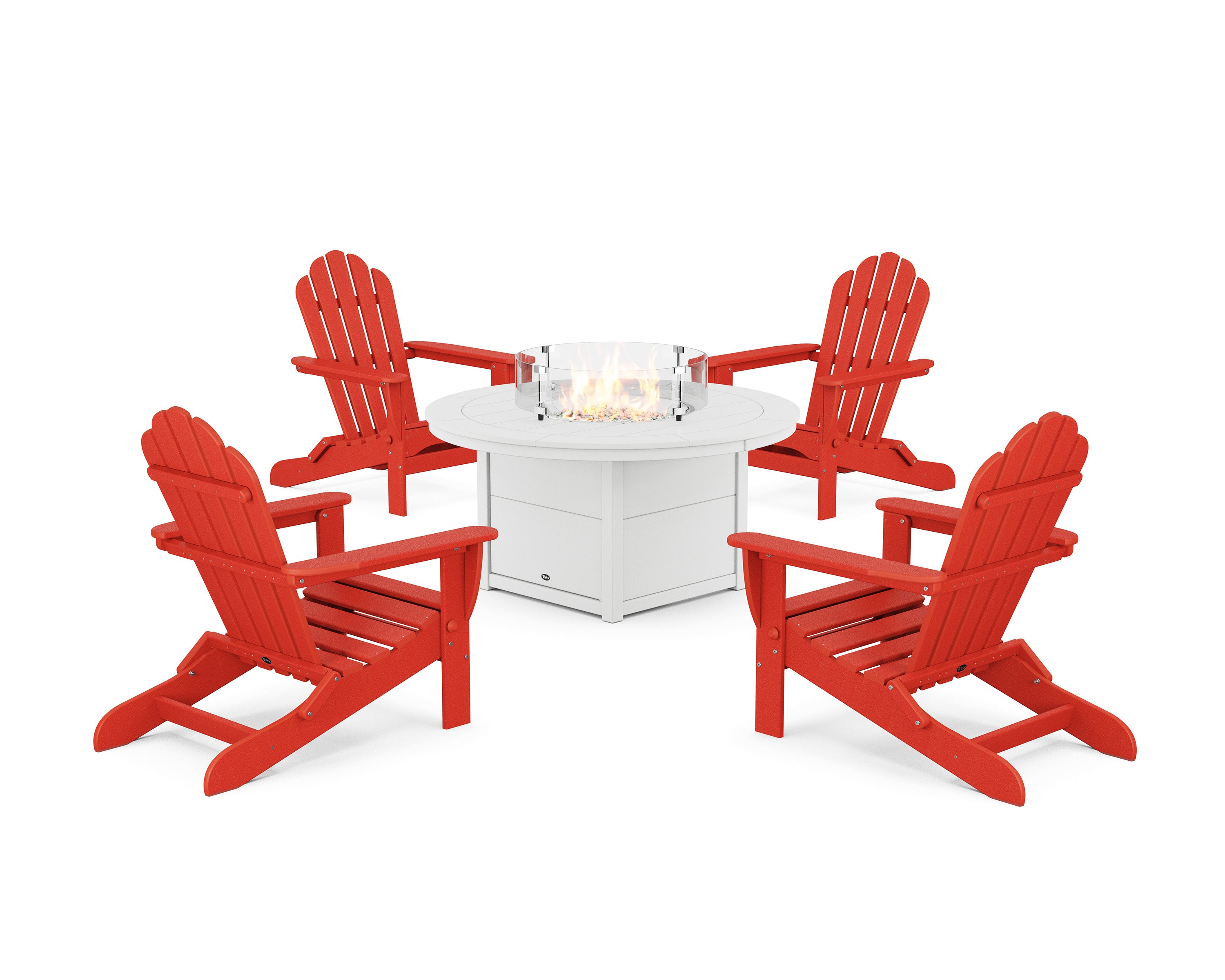 5-Piece Monterey Bay Folding Adirondack Conversation Set with Fire Pit Table in Sunset Red