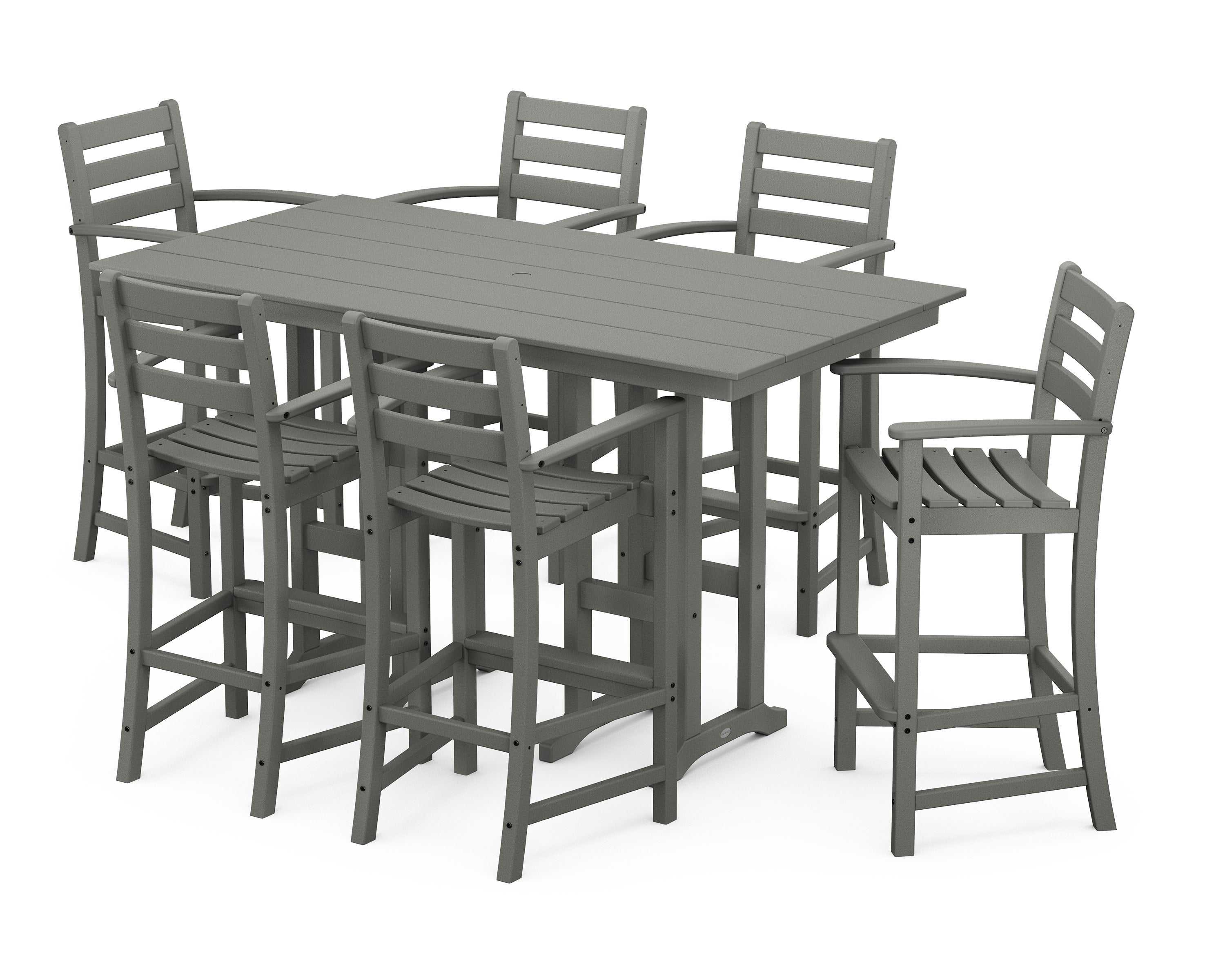 Monterey Bay 7-Piece Farmhouse Arm Chair Bar Set in Stepping Stone