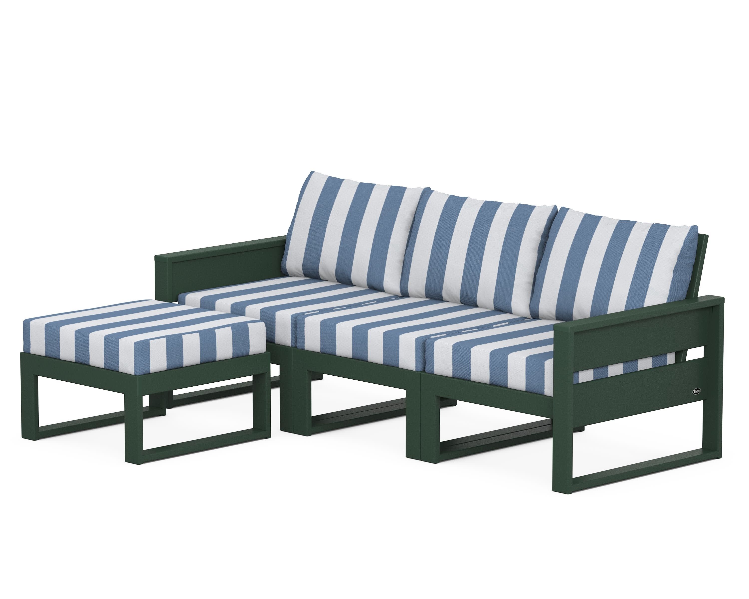 Eastport 4- Piece Sectional with Ottoman in Rainforest Canopy / Cabana Stripe Sky Blue
