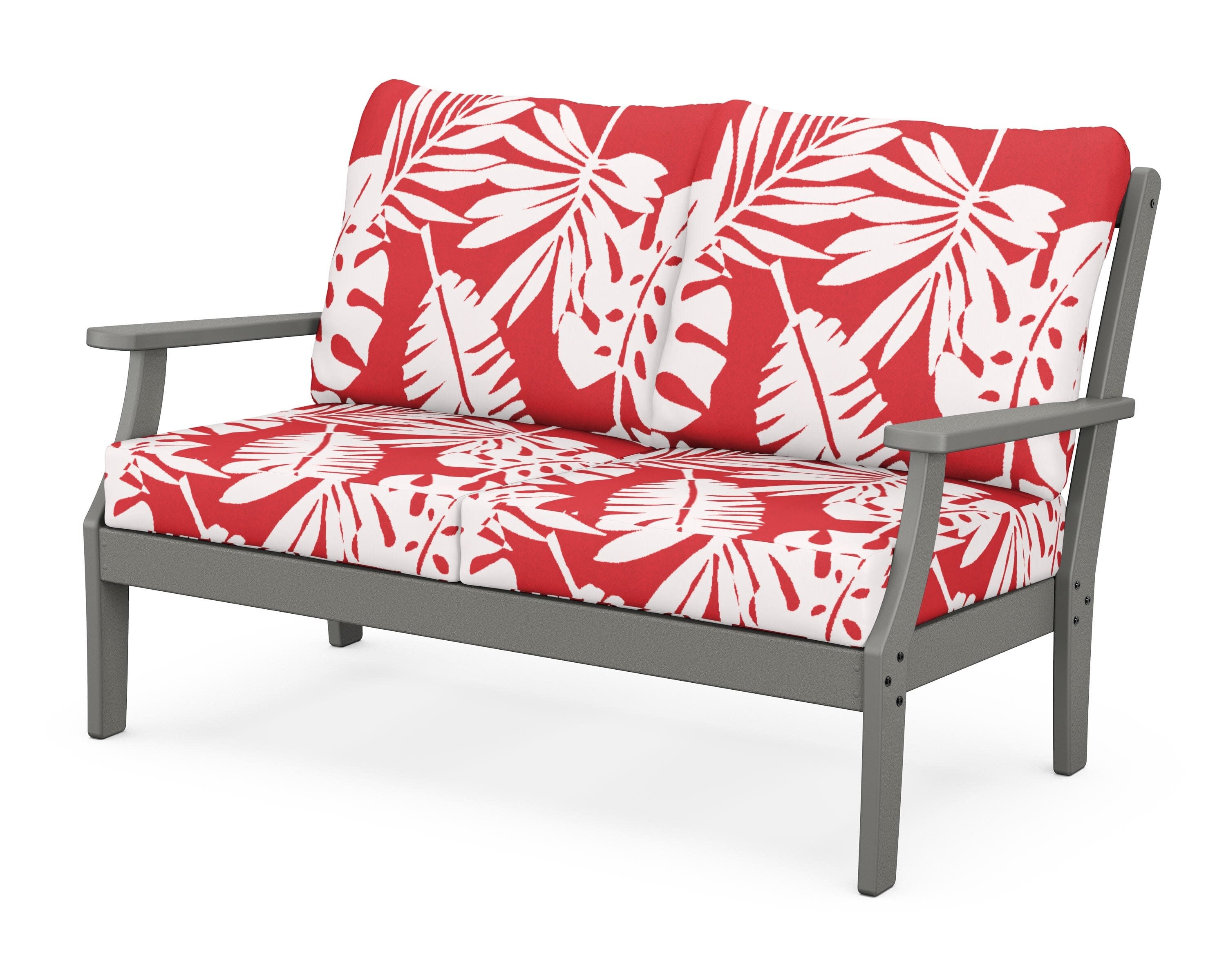 Yacht Club Deep Seating Loveseat in Stepping Stone / Leaf Crimson