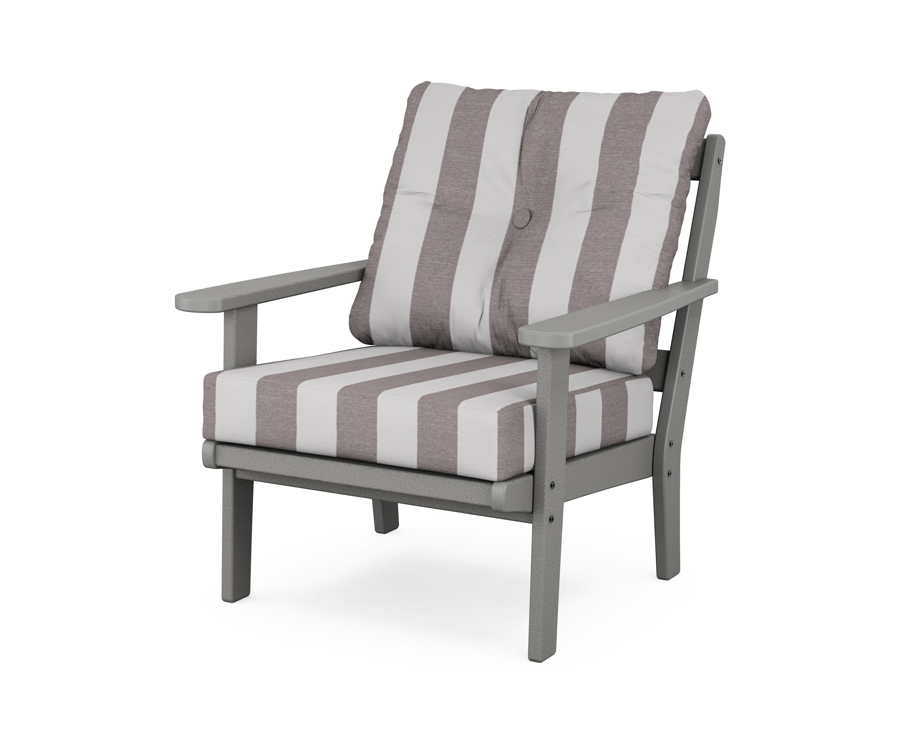 Cape Cod Deep Seating Chair in Stepping Stone / Cabana Stripe Grey Mist