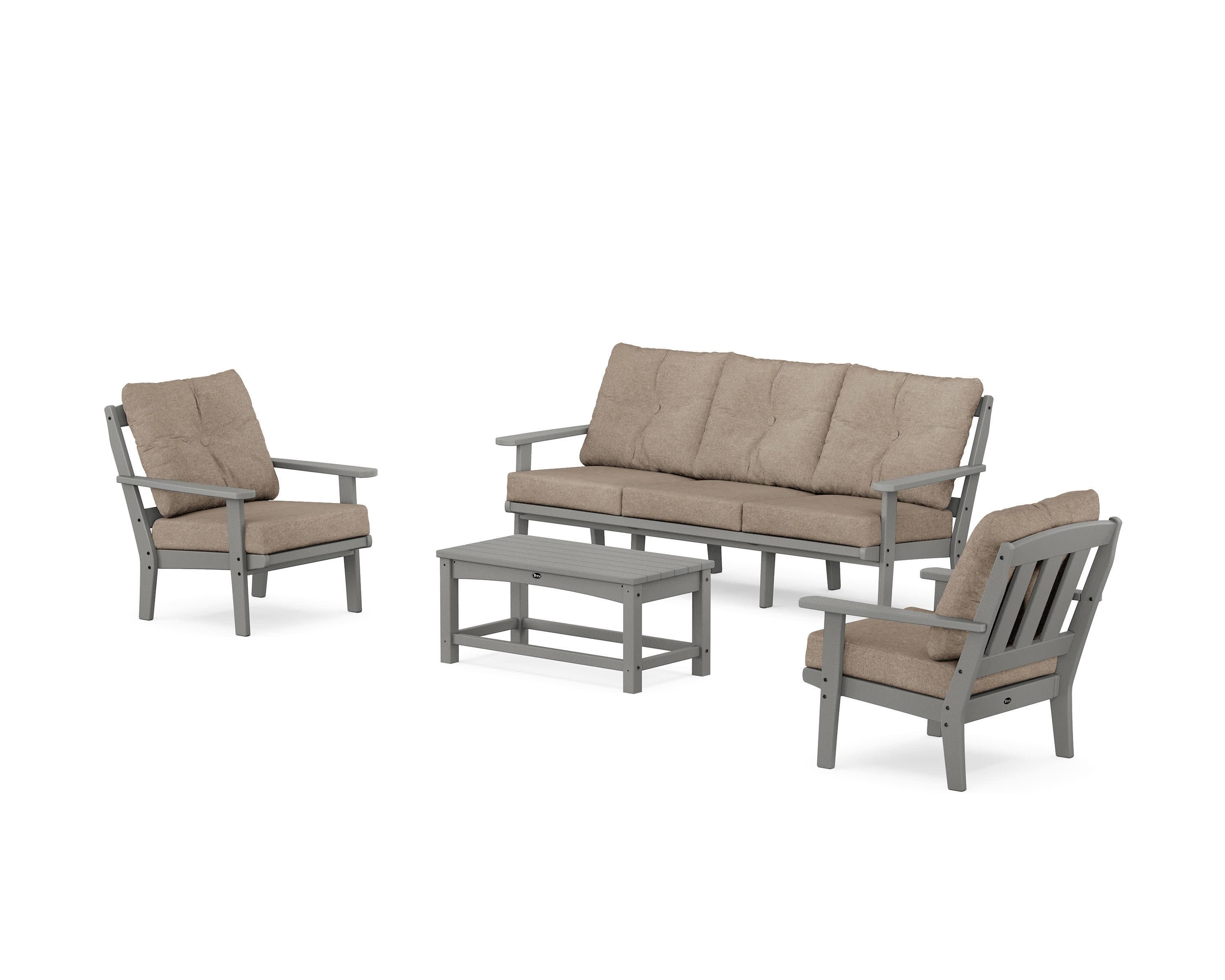 Cape Cod 4-Piece Deep Seating Set with Sofa in Stepping Stone / Spiced Burlap