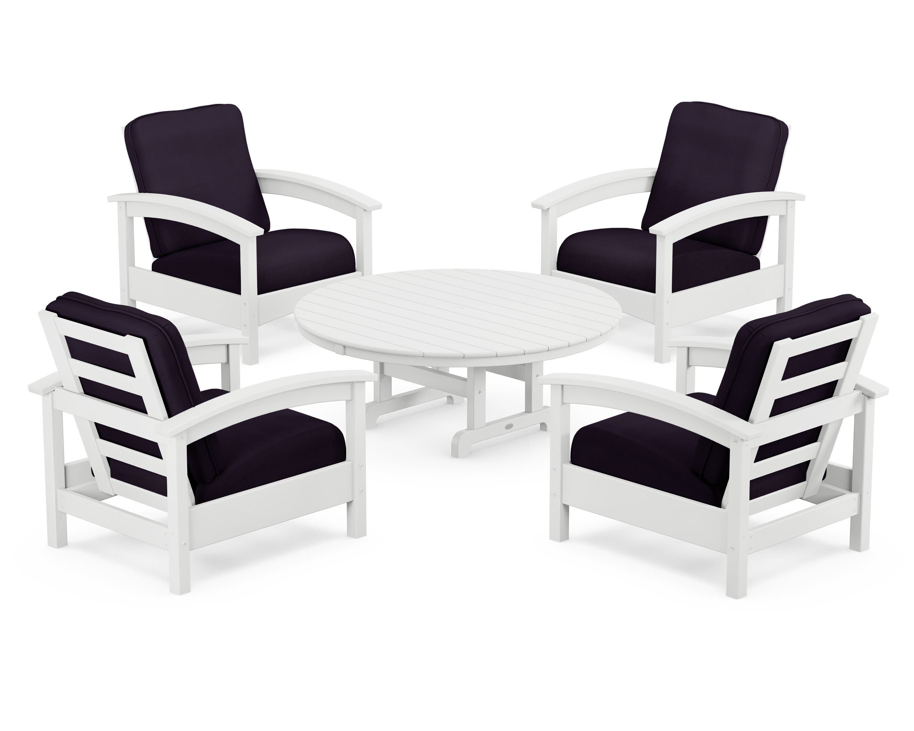Rockport 5-Piece Deep Seating Set in Classic White / Navy Linen