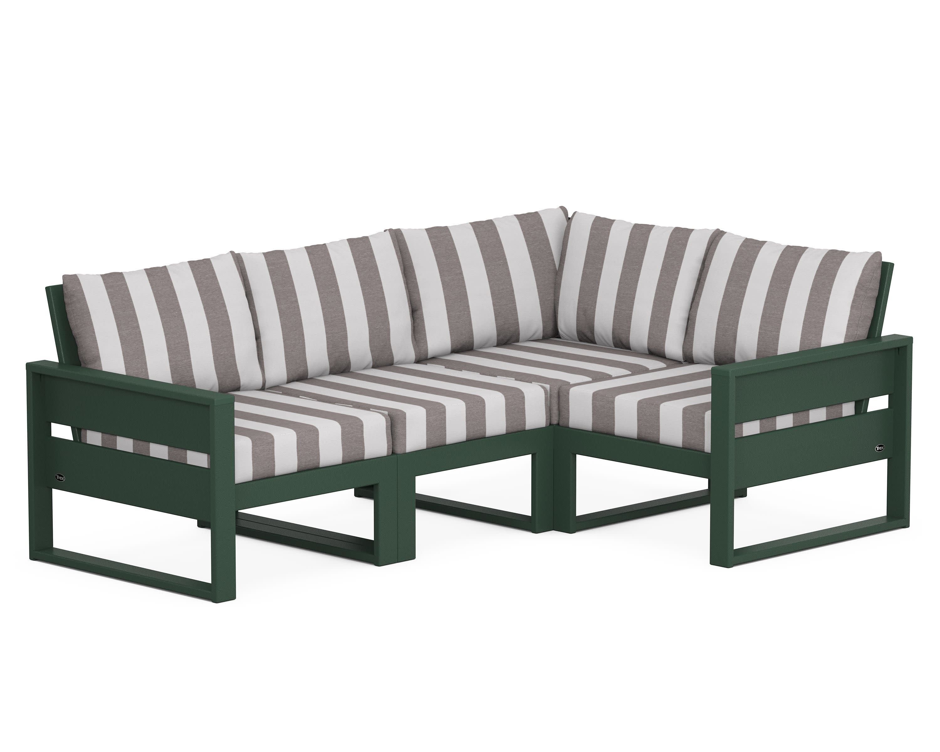 Eastport 4- Piece Sectional in Rainforest Canopy / Cabana Stripe Grey Mist