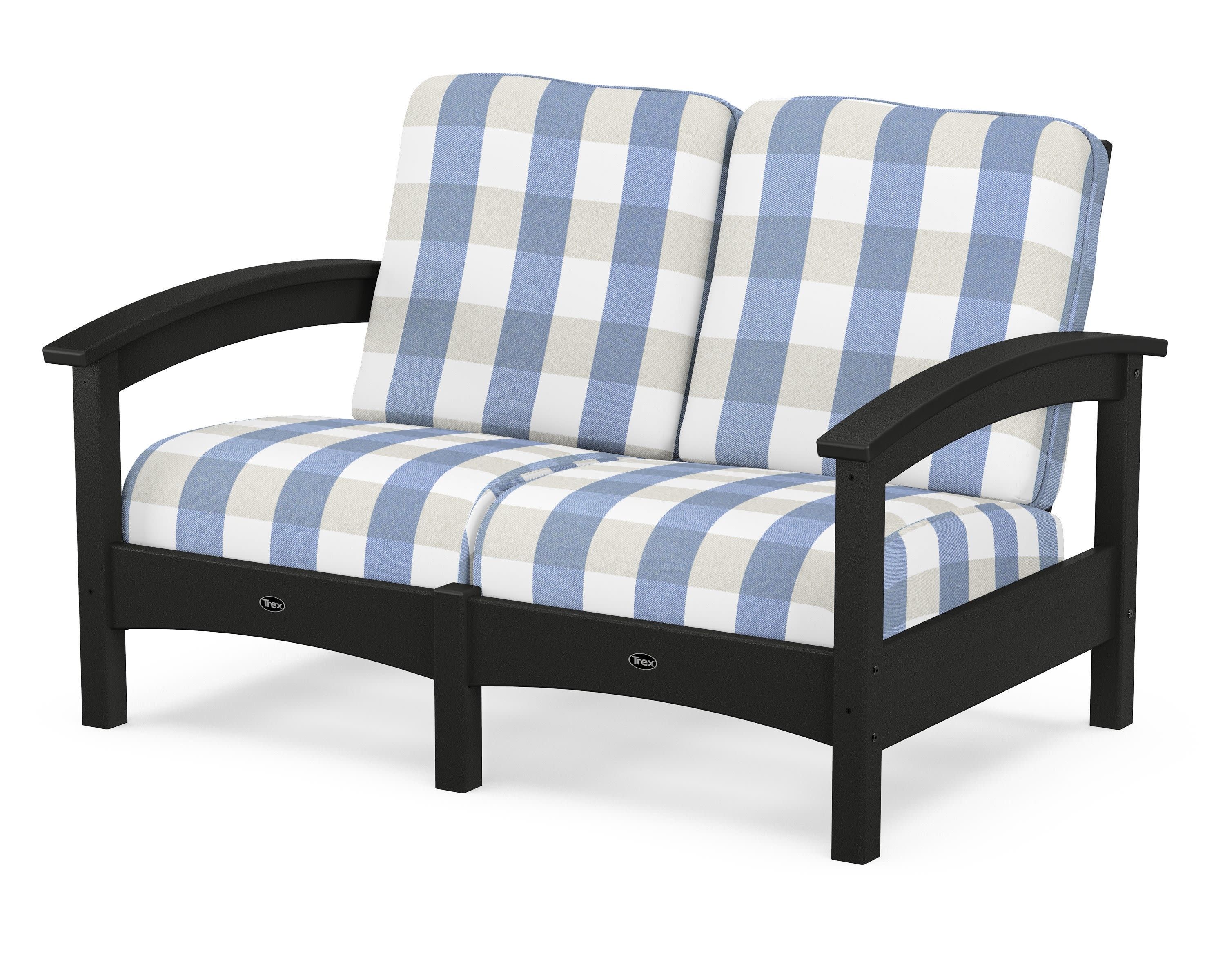 Rockport Club Loveseat in Charcoal Black / Buffalo Plaid Sky Blue