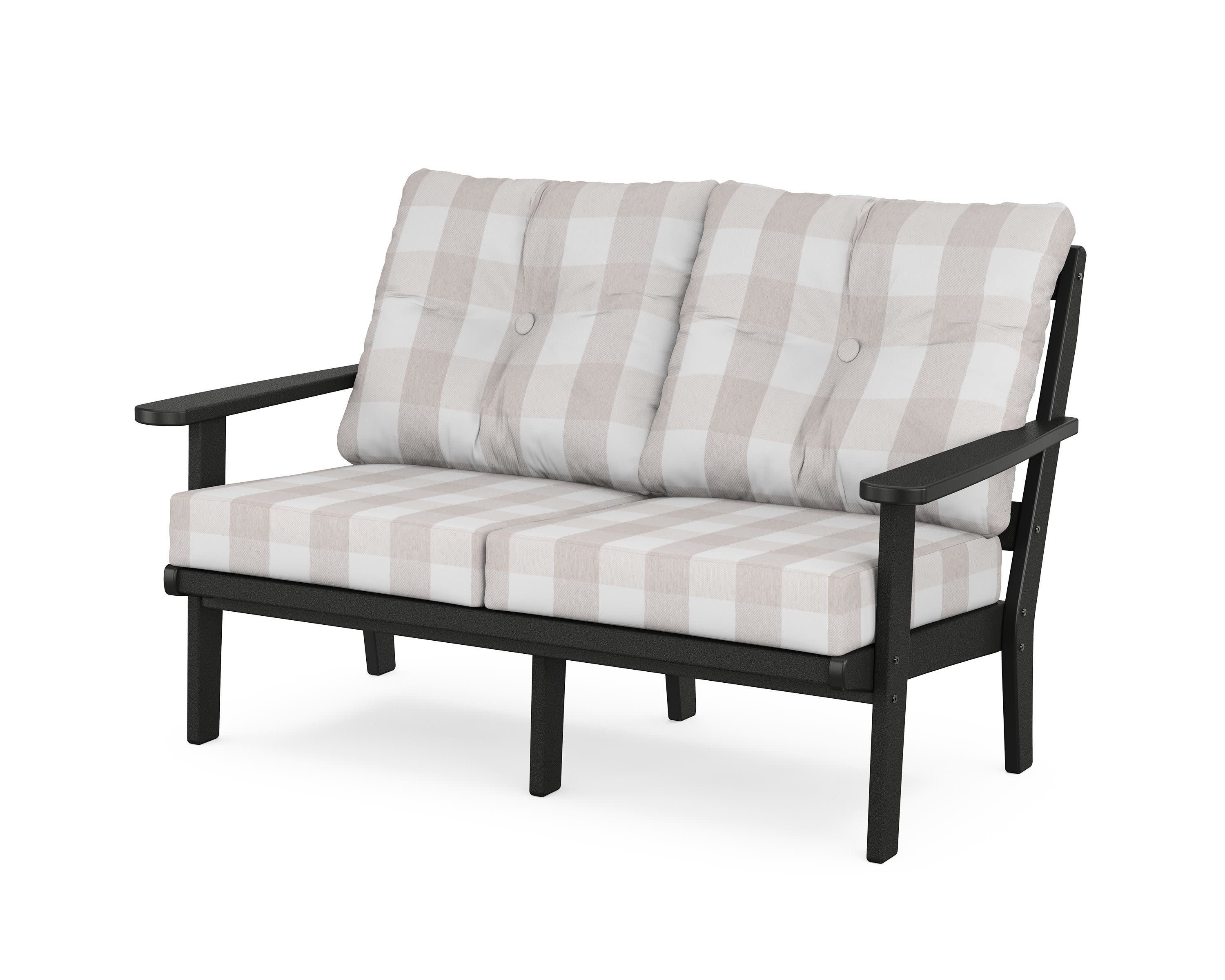 Cape Cod Deep Seating Loveseat in Charcoal Black / Buffalo Plaid Dune Burlap