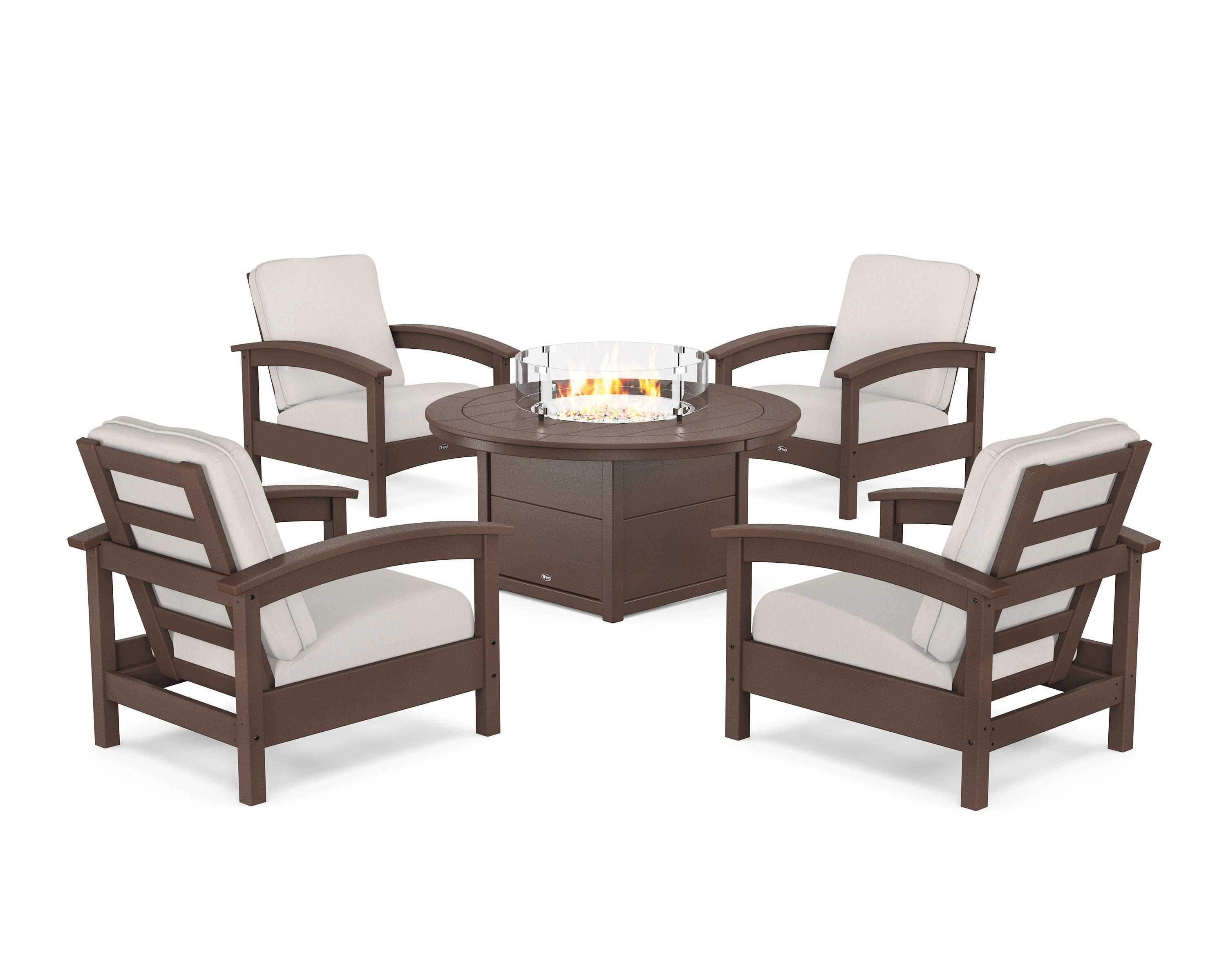 Rockport 5-Piece Deep Seating Set with Round Fire Pit Table in Vintage Lantern / Cast Ash