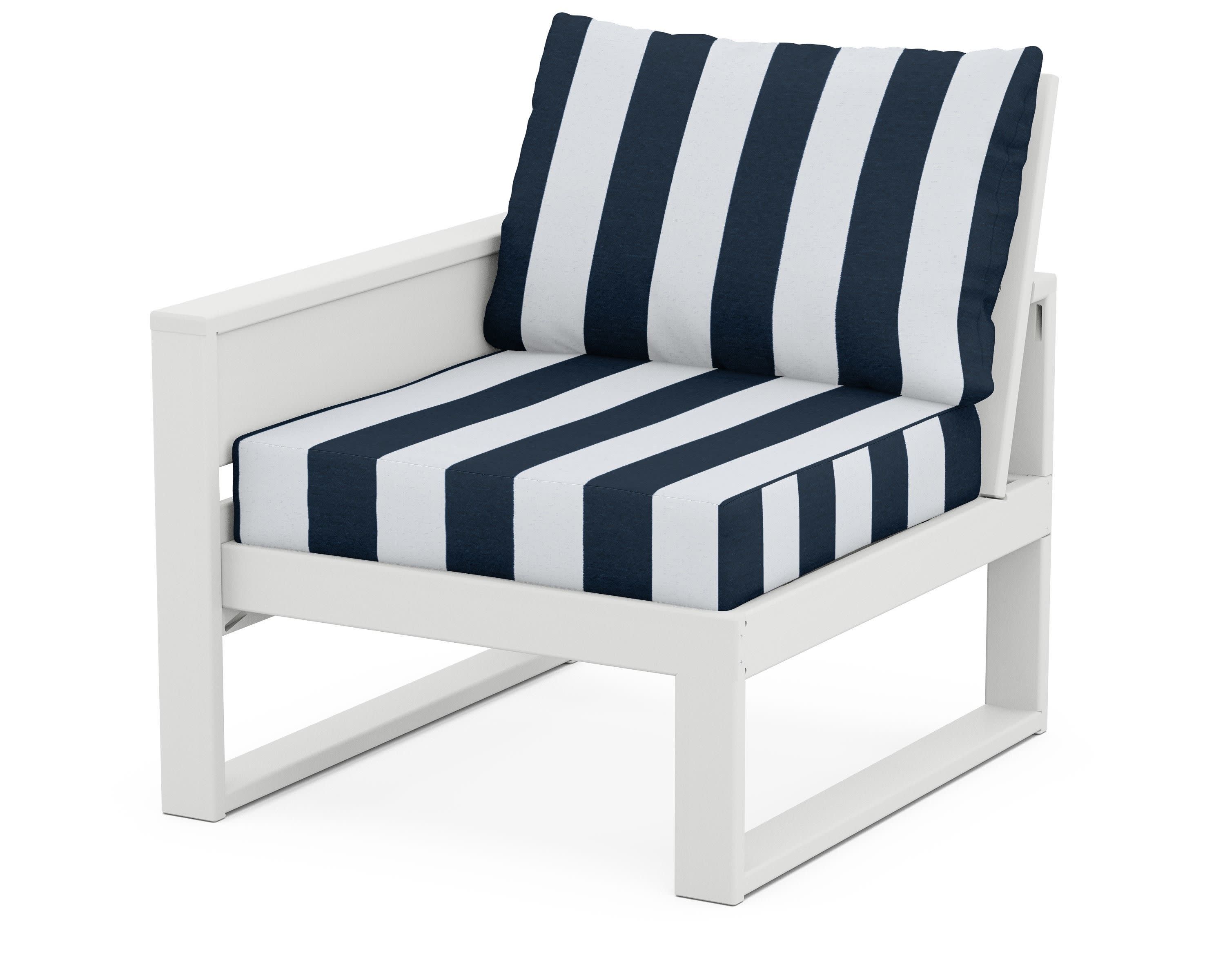 Eastport Modular Left Arm Chair in Classic White / Cabana Stripe Marine Indigo