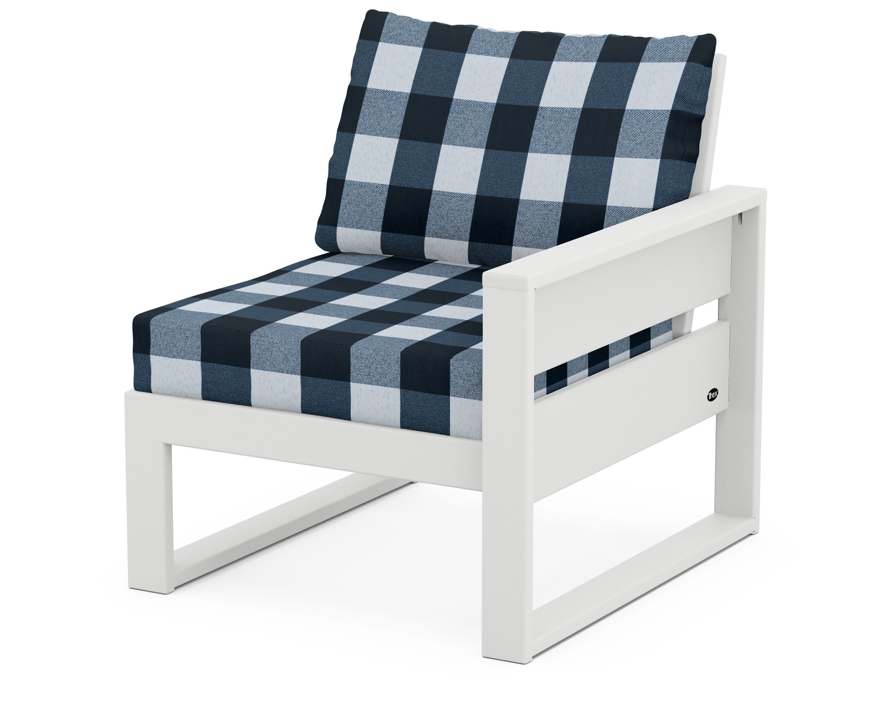 Eastport Modular Right Arm Chair in Classic White / Buffalo Plaid Marine Indigo