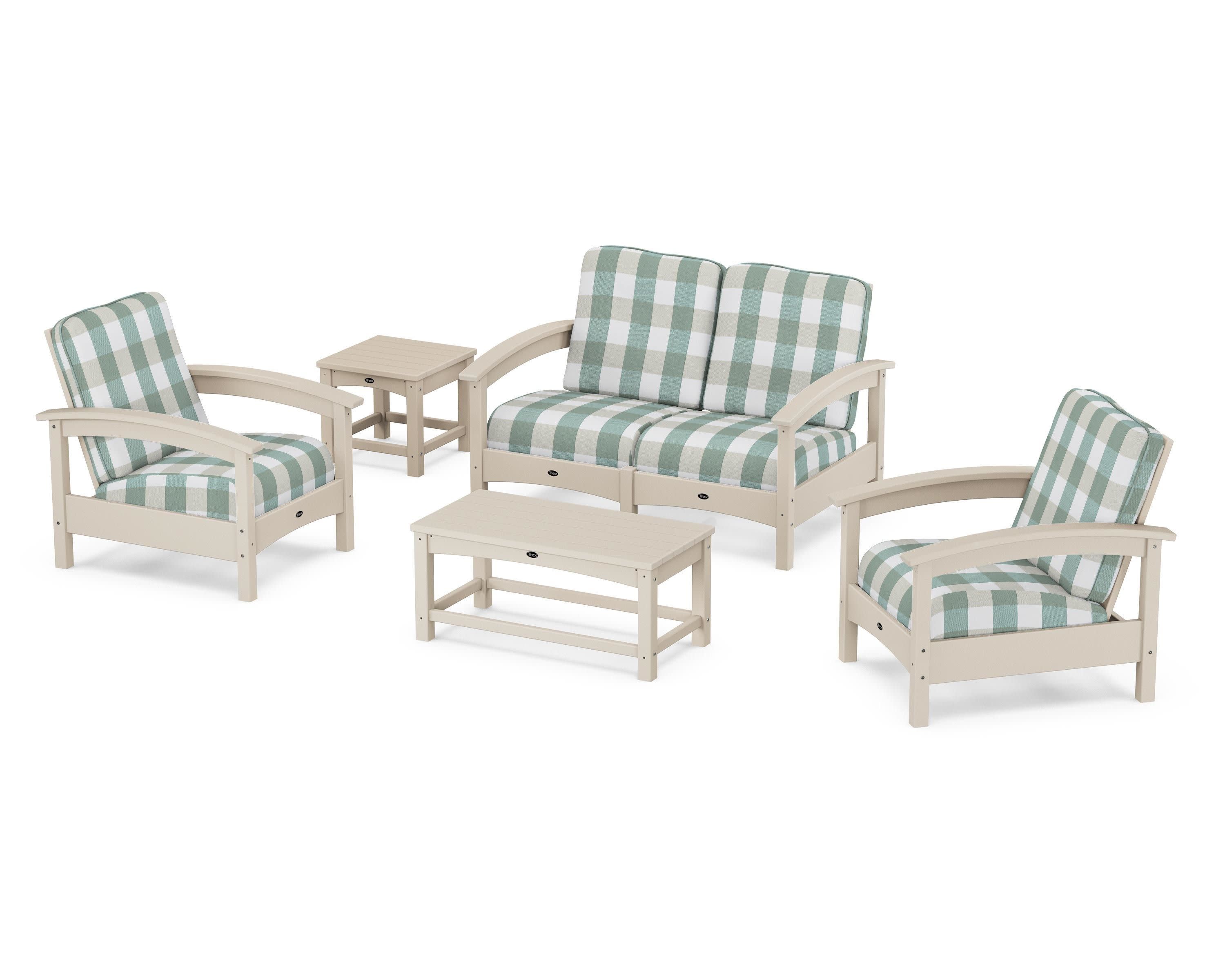 Rockport Club 6-Piece Deep Seating Conversation Set in Sand Castle / Buffalo Plaid Glacier Spa