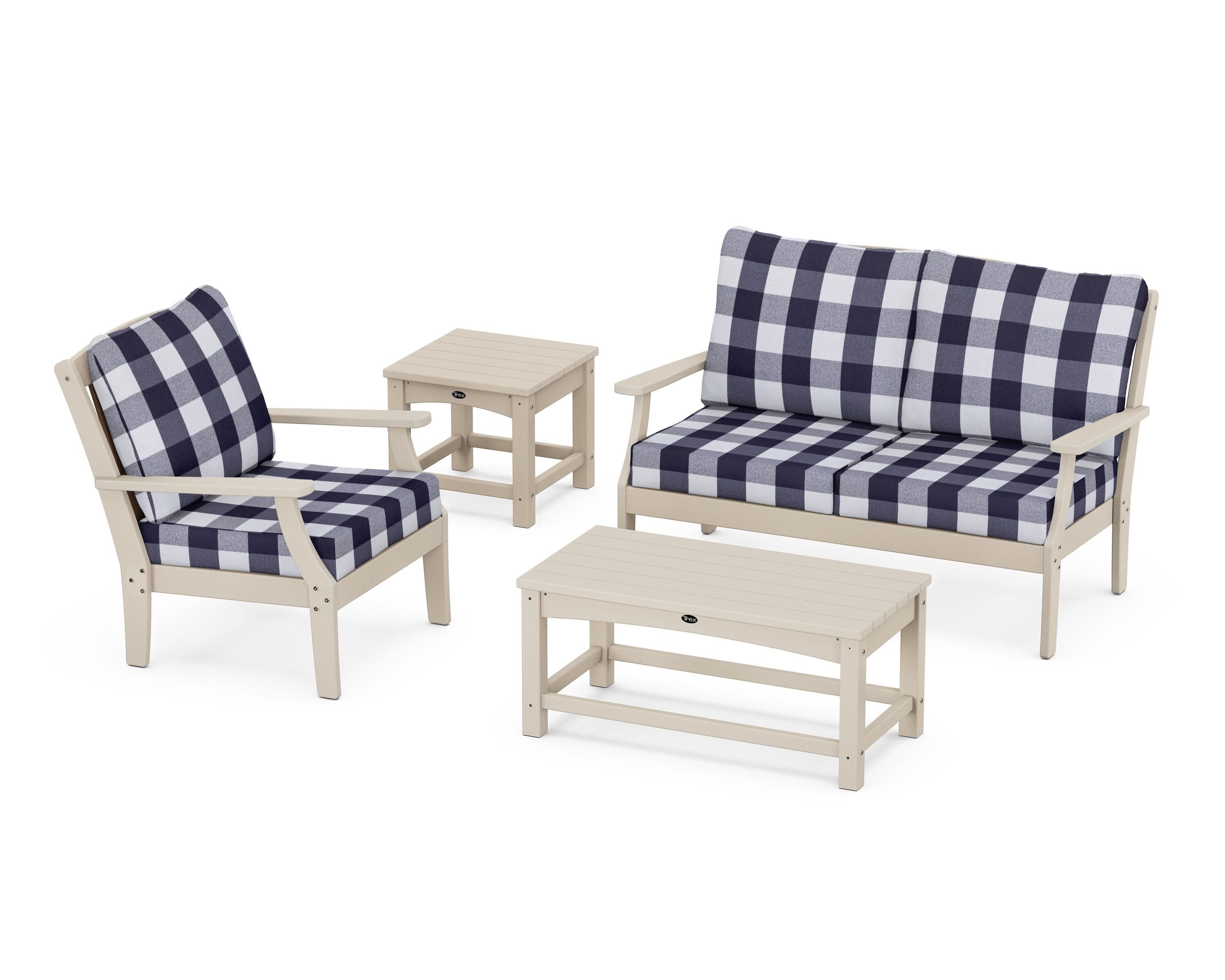 Yacht Club 4-Piece Deep Seating Set in Sand Castle / Buffalo Plaid Navy