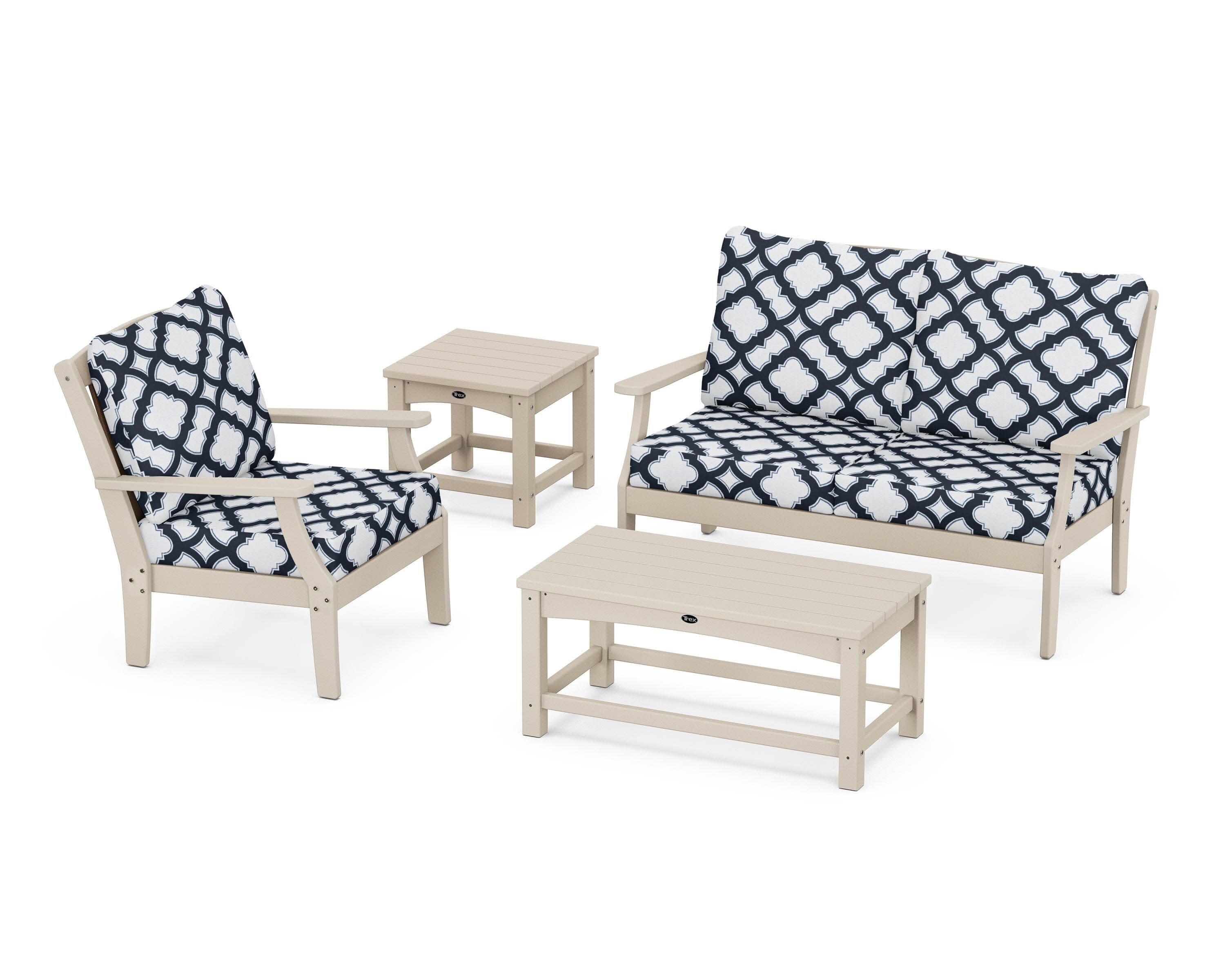 Yacht Club 4-Piece Deep Seating Set in Sand Castle / Trellis Marine Indigo