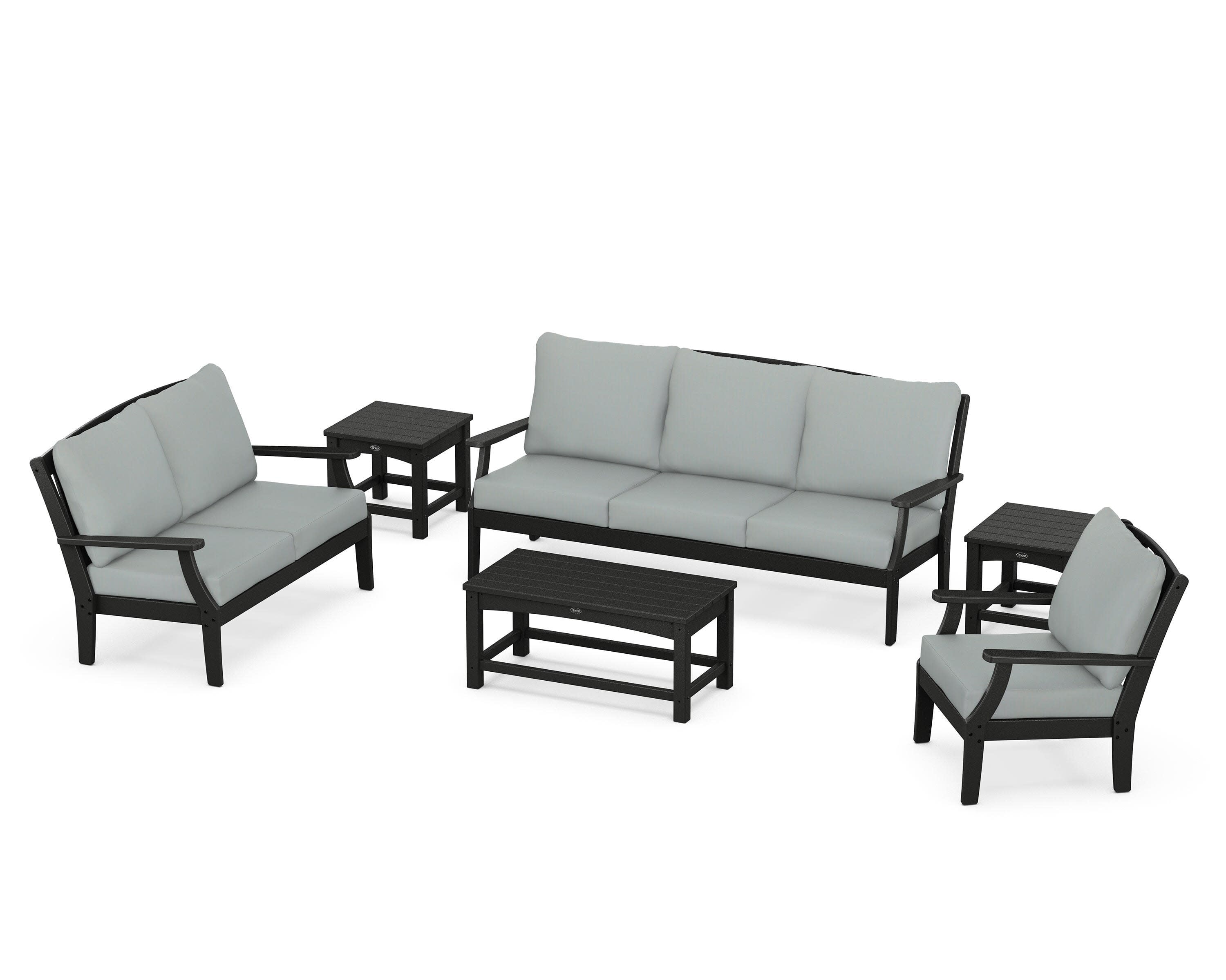 Yacht Club 6-Piece Deep Seating Set in Charcoal Black / Spa
