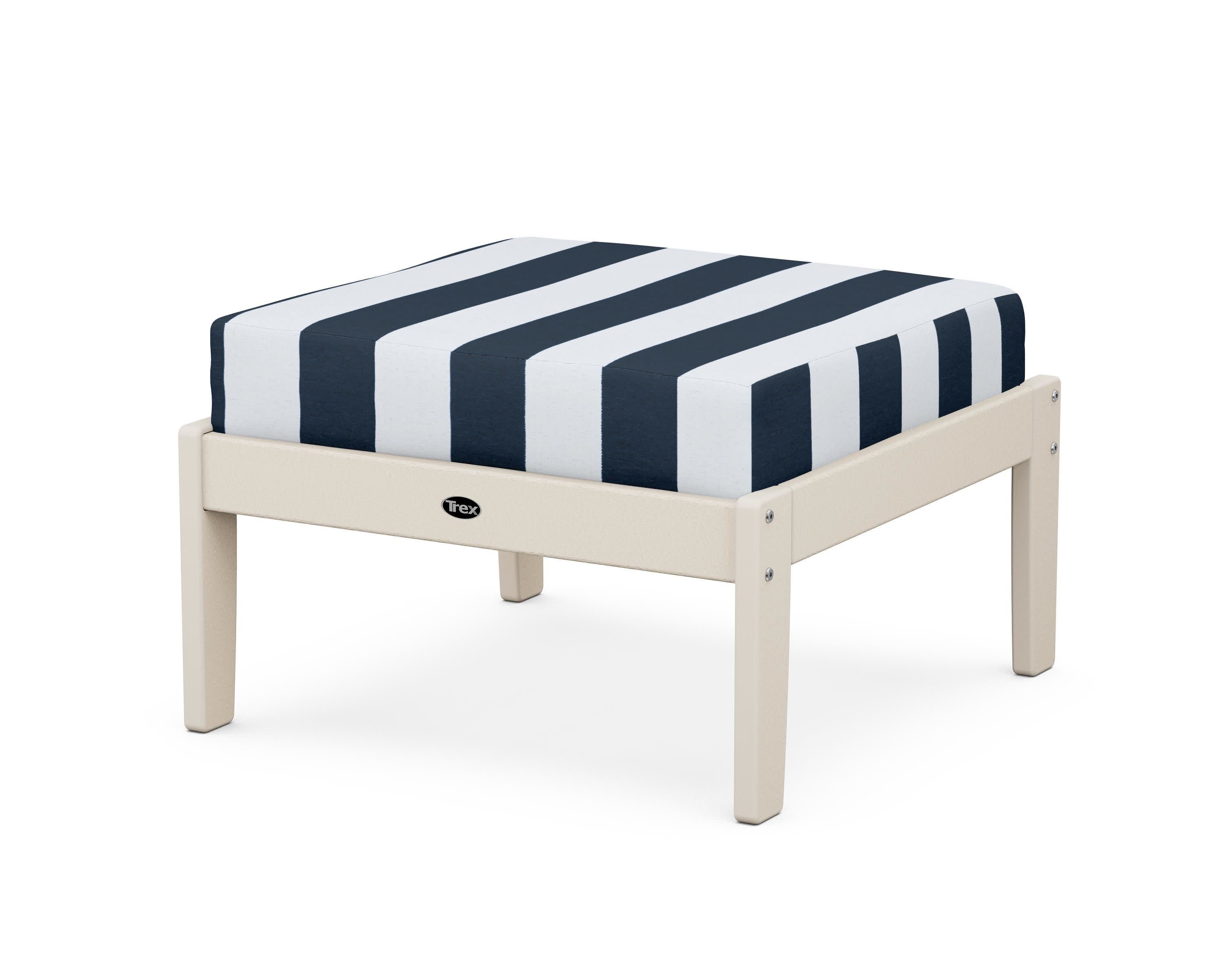 Yacht Club Deep Seating Ottoman in Sand Castle / Cabana Stripe Marine Indigo
