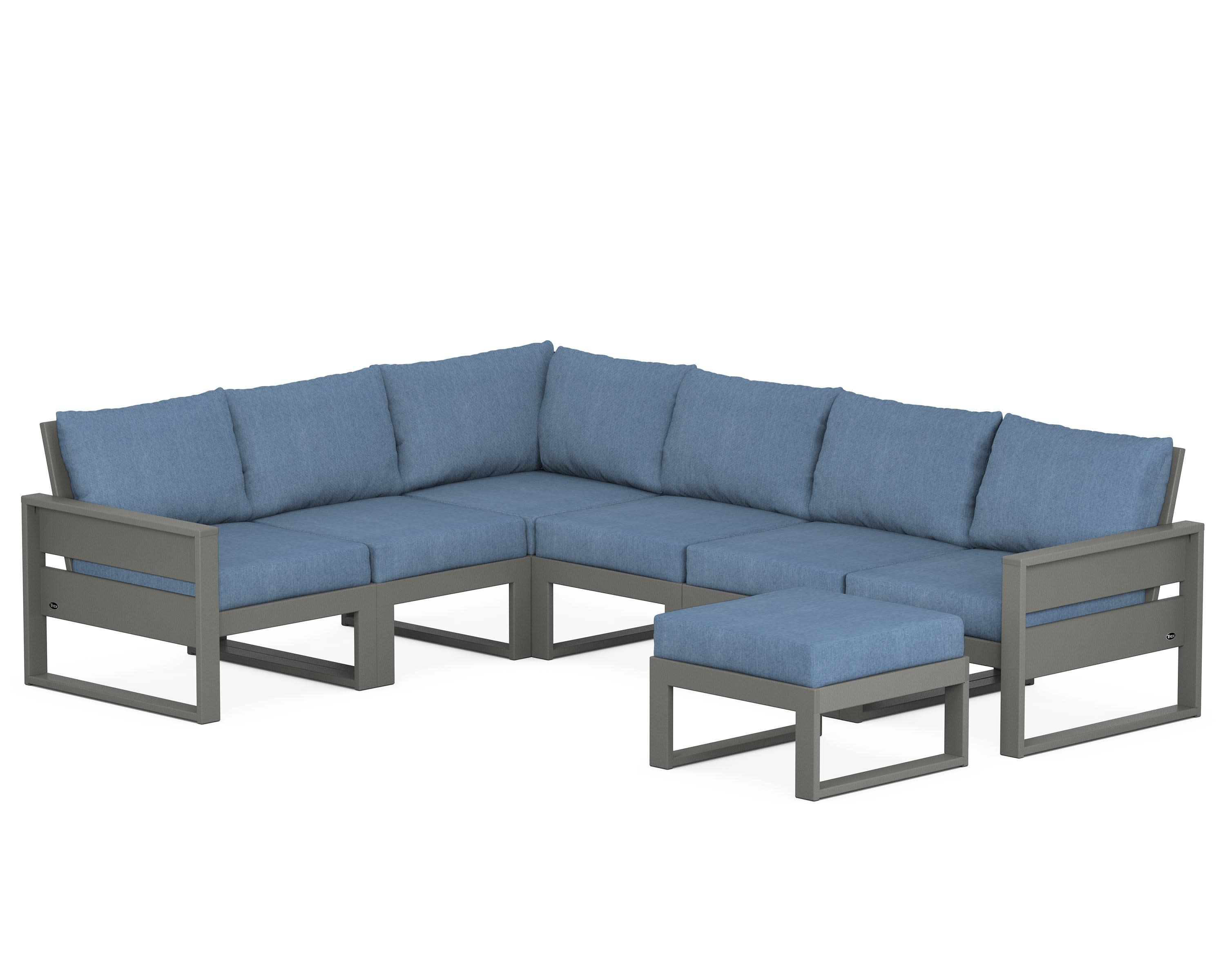 Eastport 6-Piece Sectional with Ottoman in Stepping Stone / Sky Blue