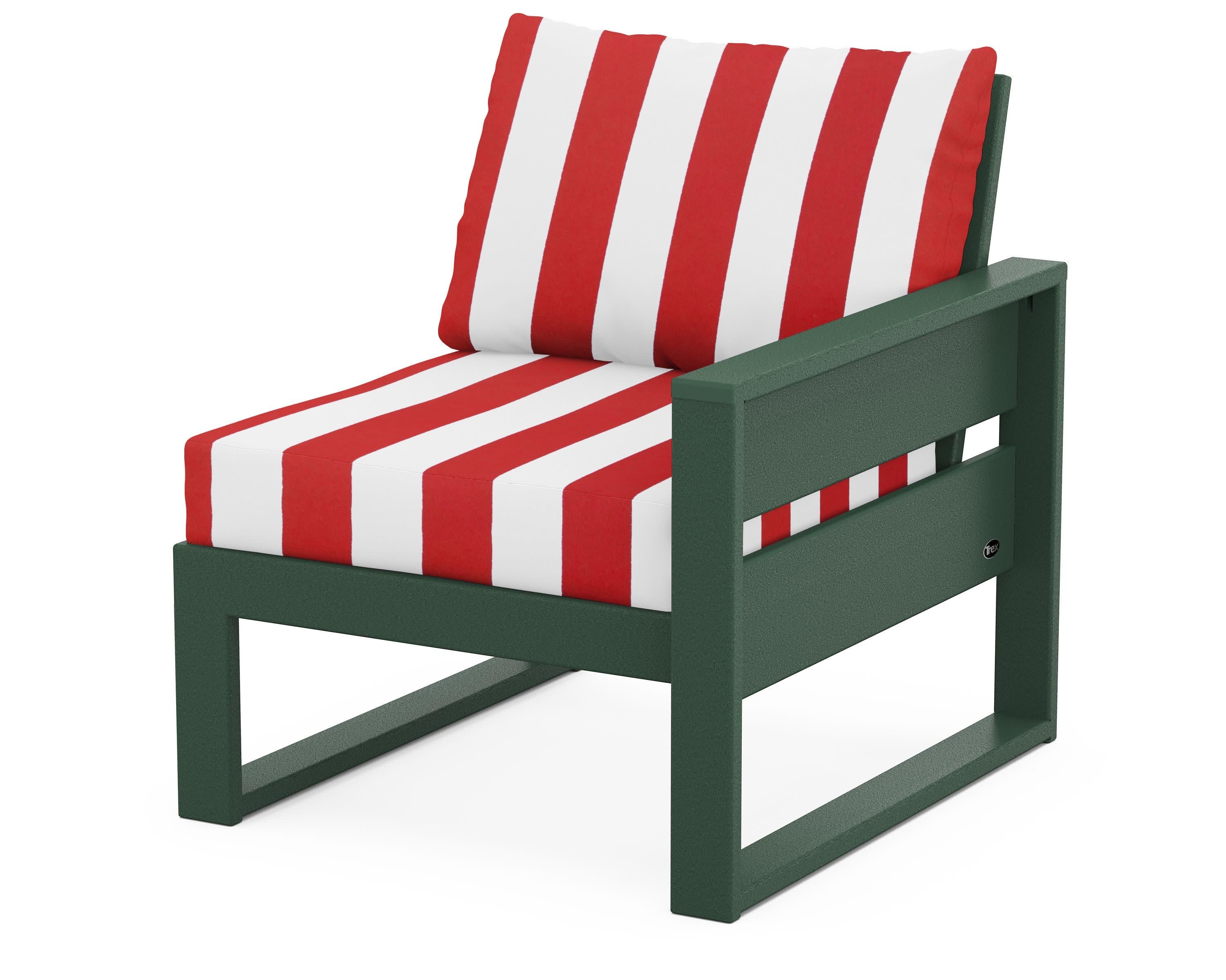 Eastport Modular Right Arm Chair in Rainforest Canopy / Cabana Stripe Crimson
