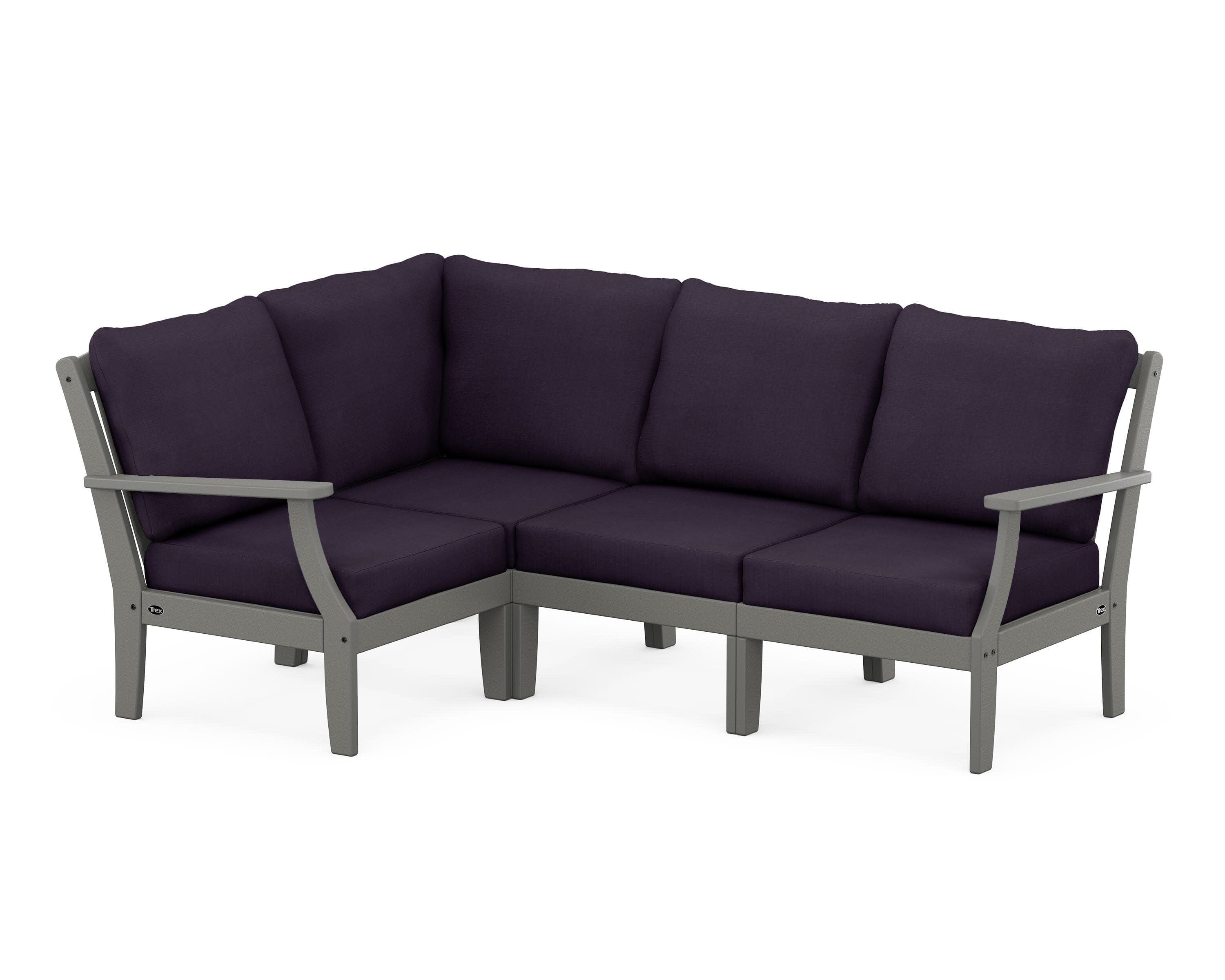 Yacht Club Modular 4-Piece Deep Seating Set in Stepping Stone / Navy Linen