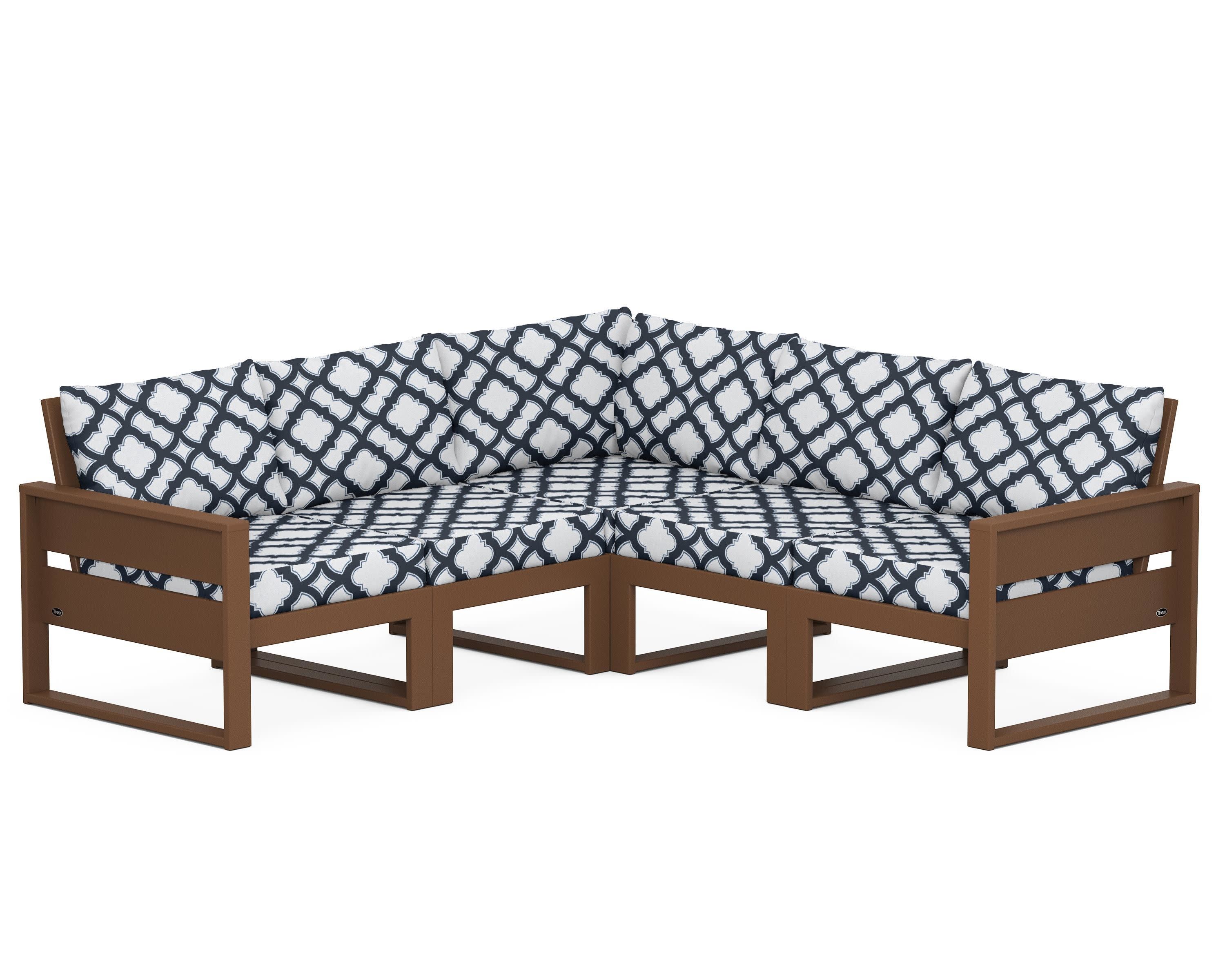 Eastport 5-Piece Sectional in Tree House / Trellis Marine Indigo