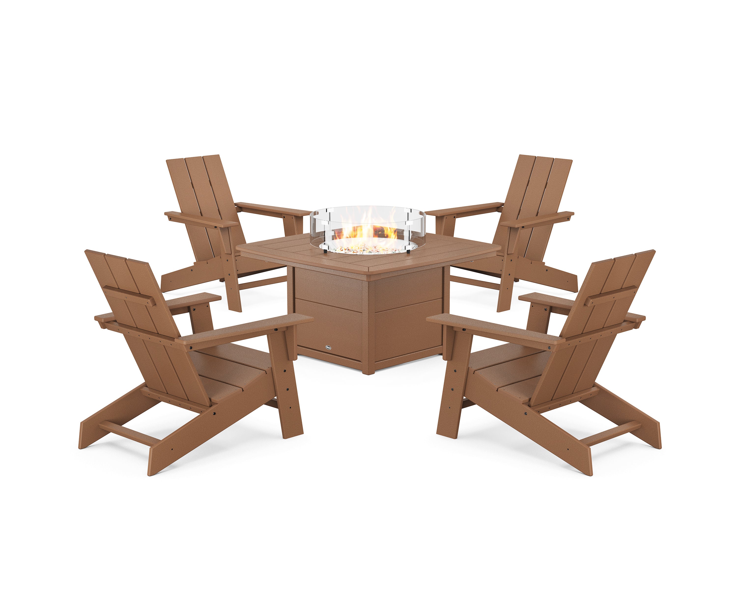 Eastport Modern Adirondack 5-Piece Set with Yacht Club Fire Pit Table in Tree House