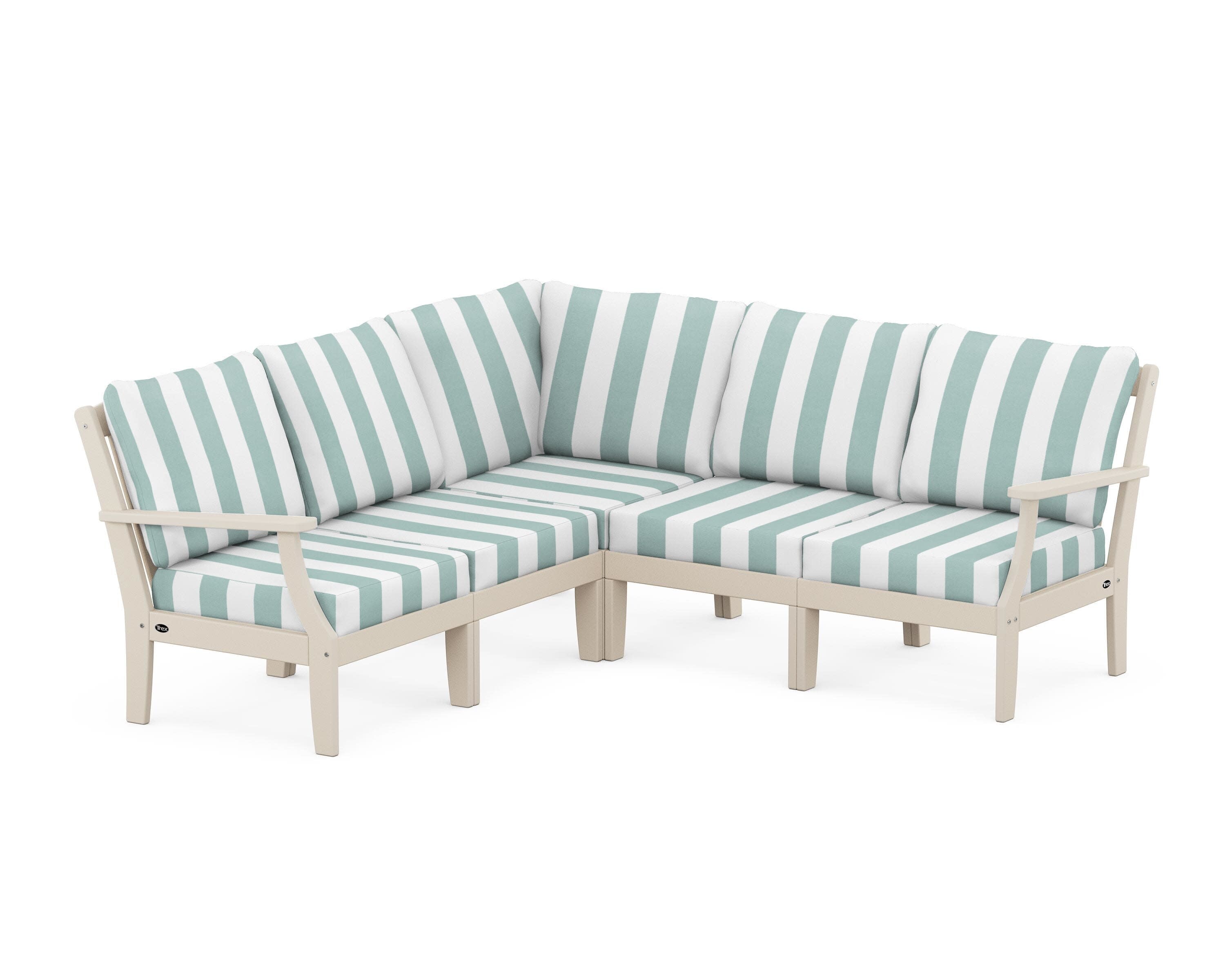Yacht Club Modular 5-Piece Deep Seating Set in Sand Castle / Cabana Stripe Glacier Spa