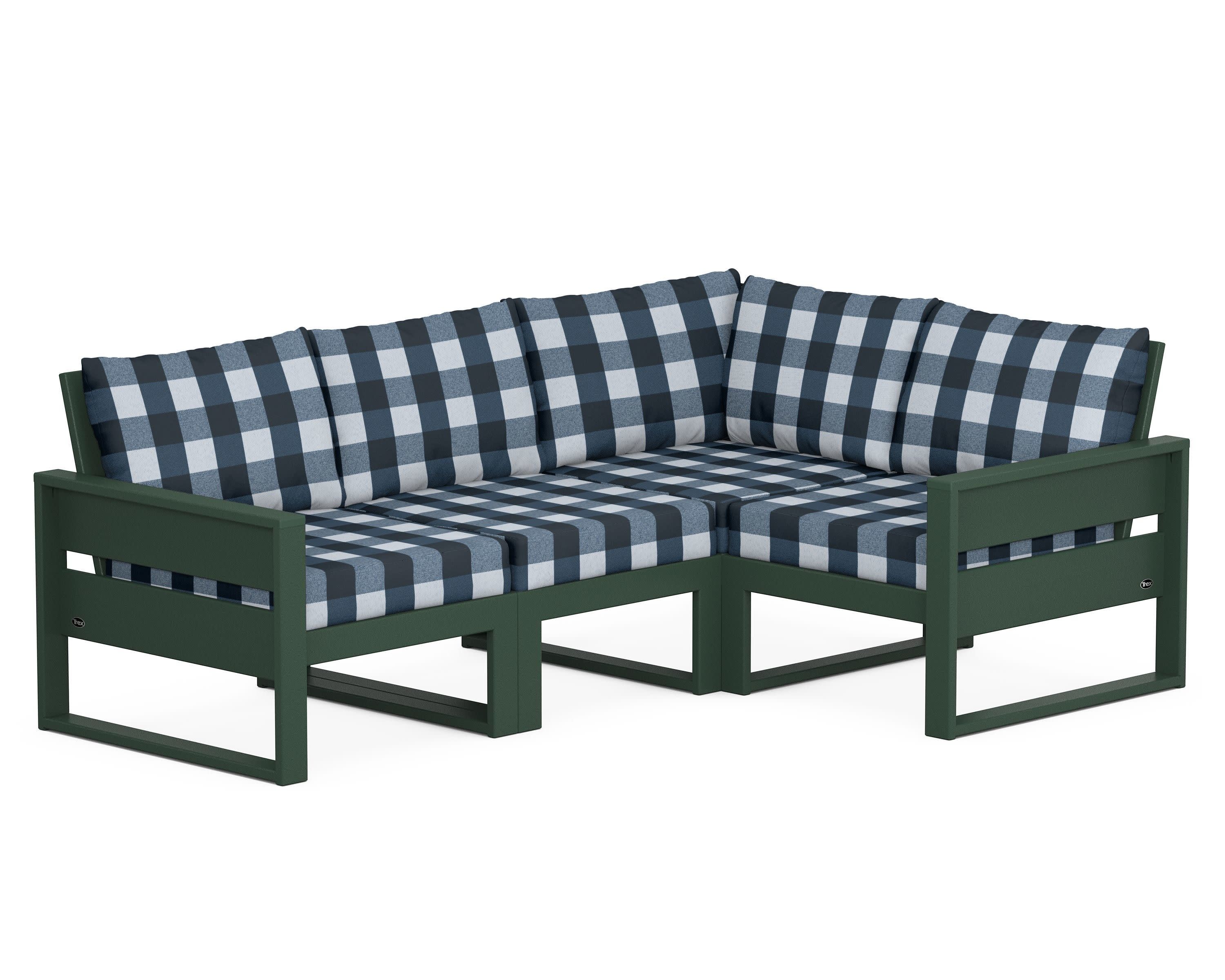 Eastport 4- Piece Sectional in Rainforest Canopy / Buffalo Plaid Marine Indigo
