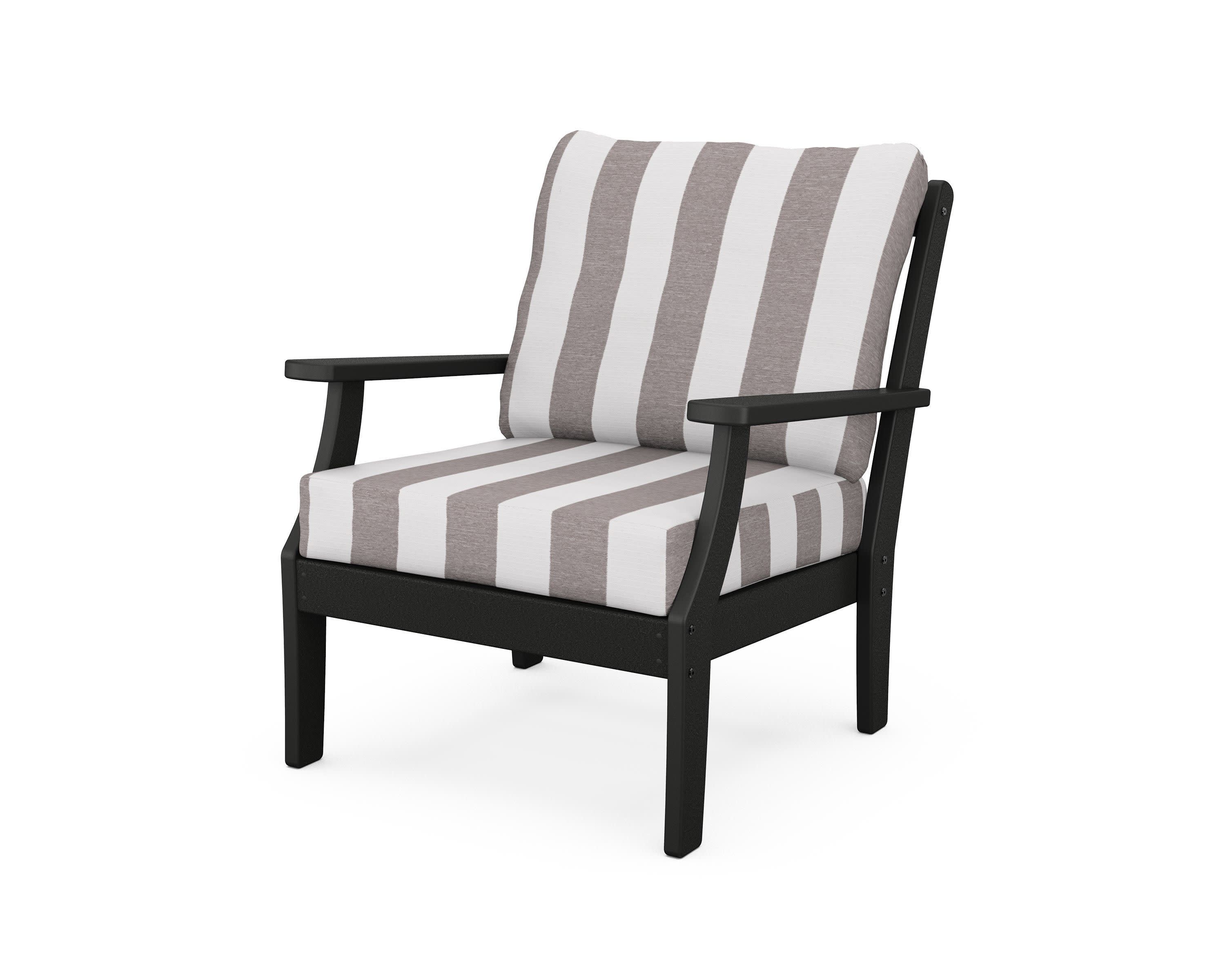 Yacht Club Deep Seating Chair in Charcoal Black / Cabana Stripe Grey Mist