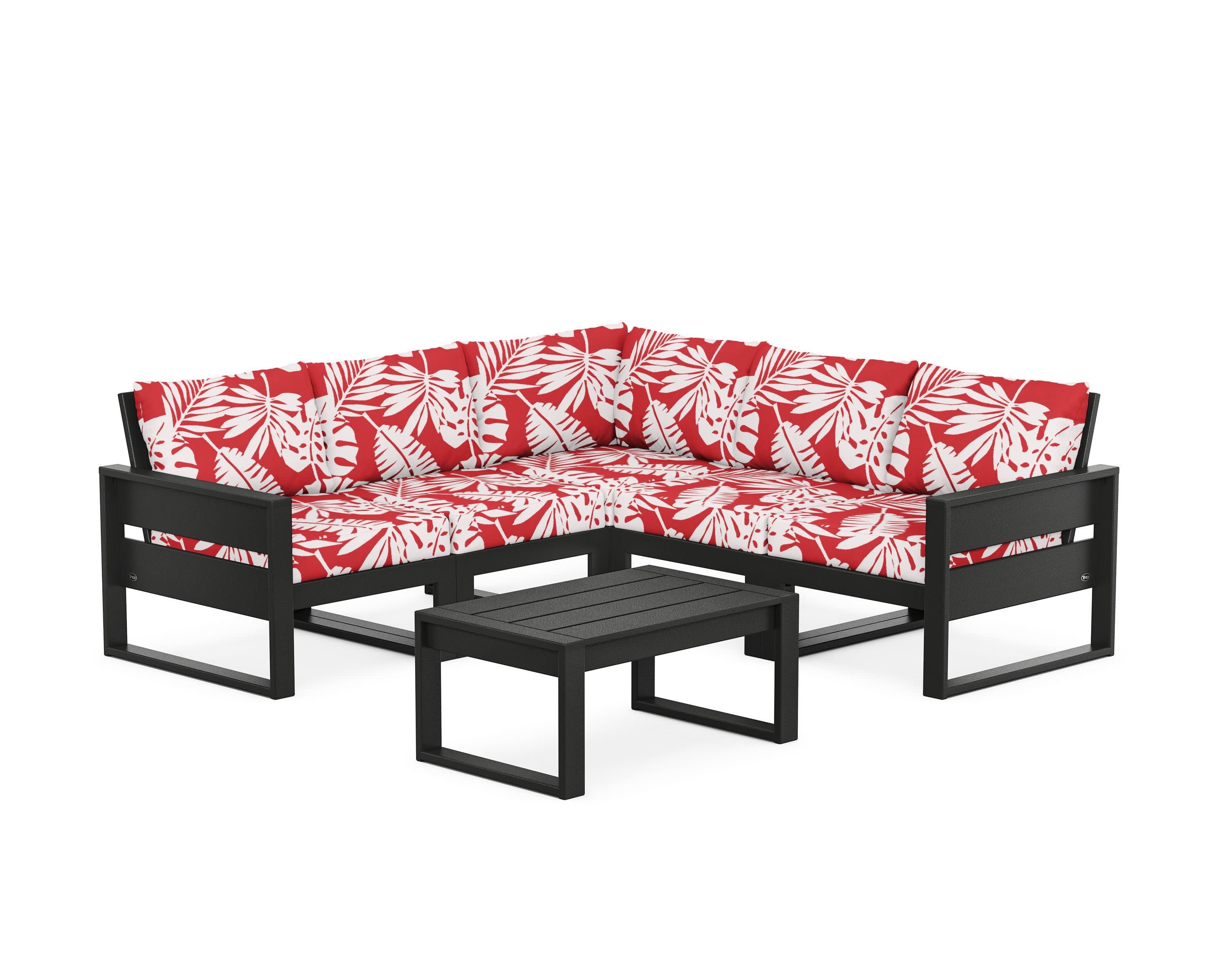 Eastport 6-Piece Deep Seating Sectional + Coffee Table Set in Charcoal Black / Leaf Crimson