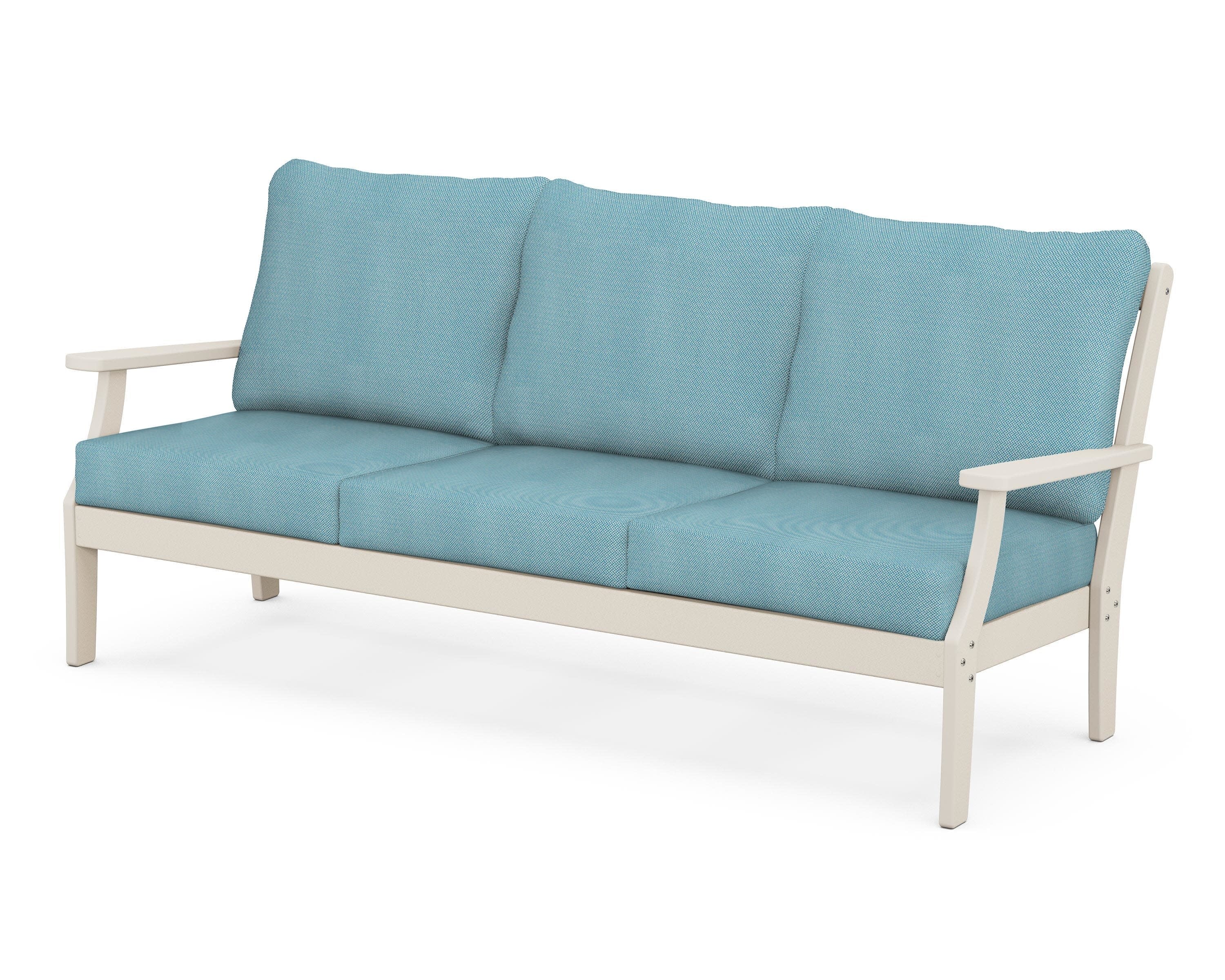 Yacht Club Deep Seating Sofa in Sand Castle / Lattice Sky Blue