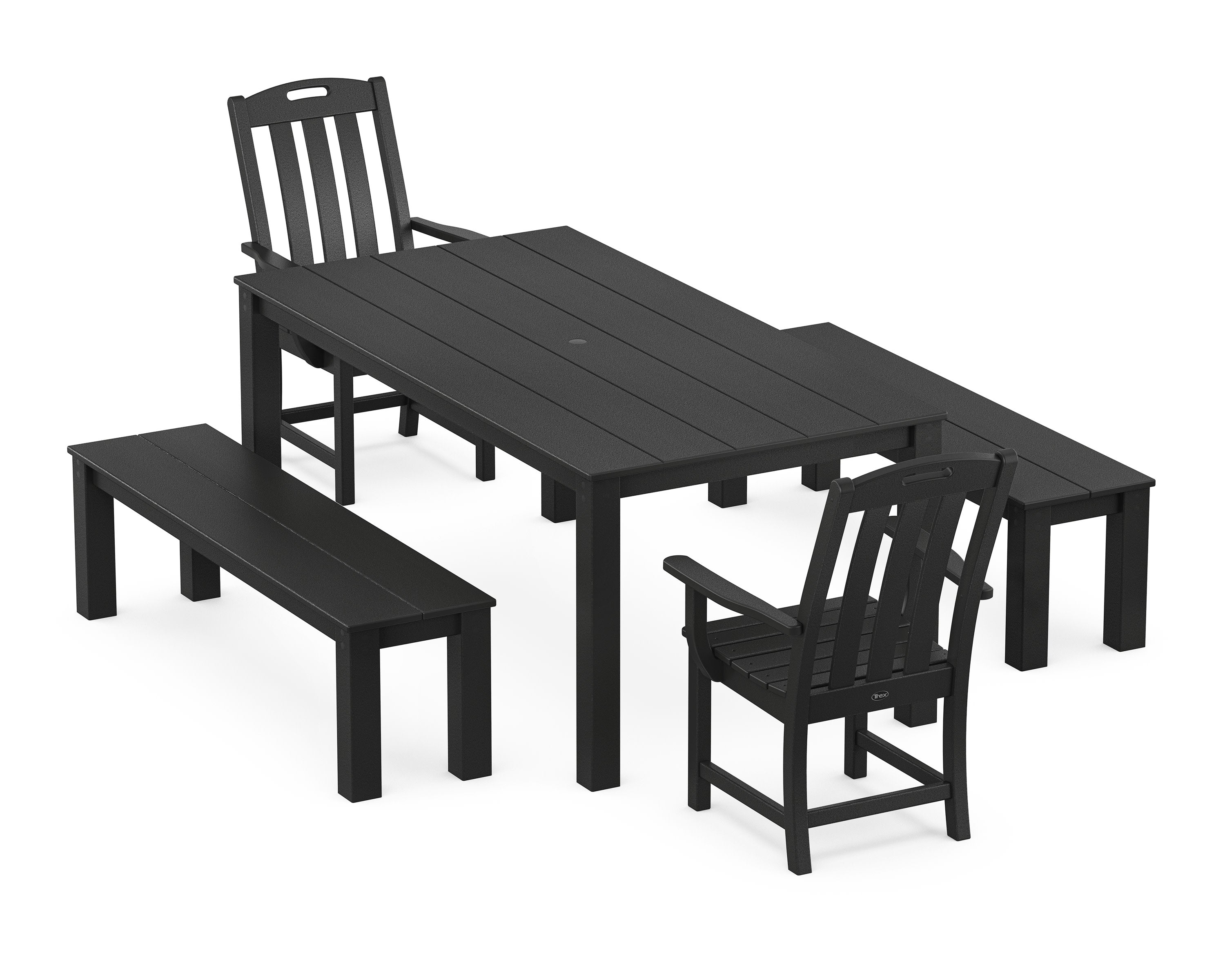 Yacht Club 5-Piece Parsons Dining Set with Benches in Charcoal Black