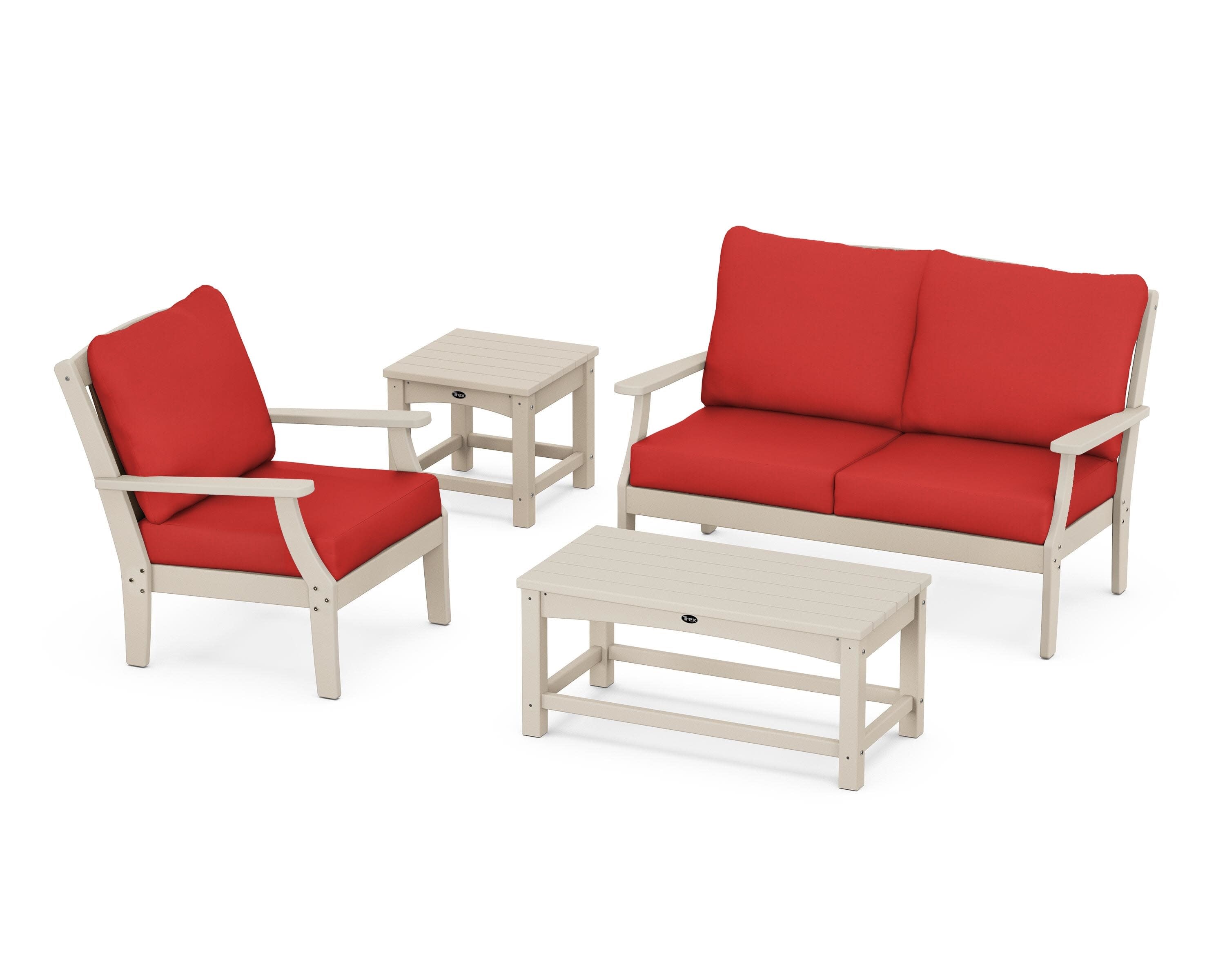 Yacht Club 4-Piece Deep Seating Set in Sand Castle / Crimson Linen