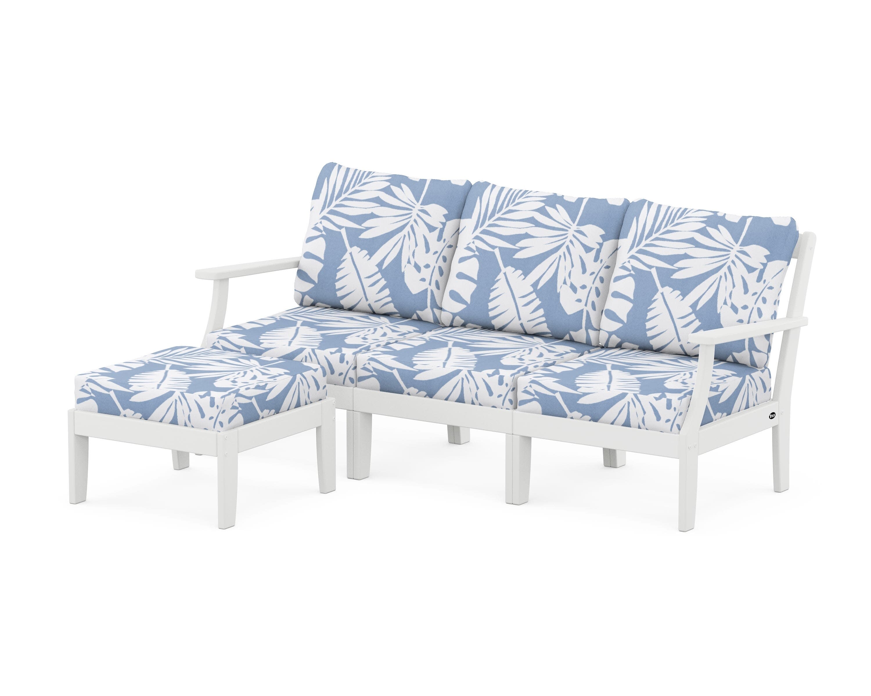 Yacht Club Modular 4-Piece Deep Seating Set with Ottoman in Classic White / Leaf Sky Blue