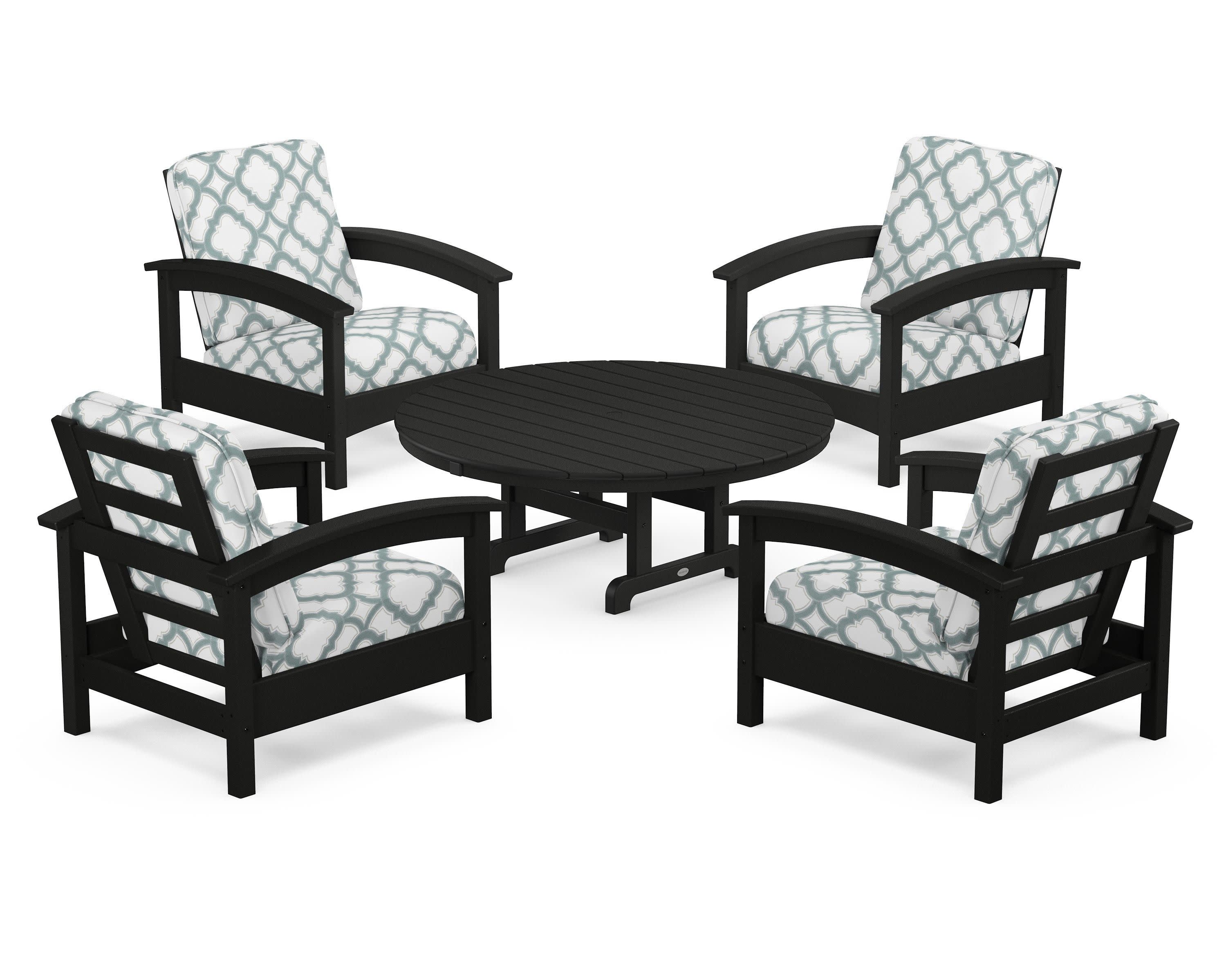 Rockport 5-Piece Deep Seating Set in Charcoal Black / Trellis Glacier Spa