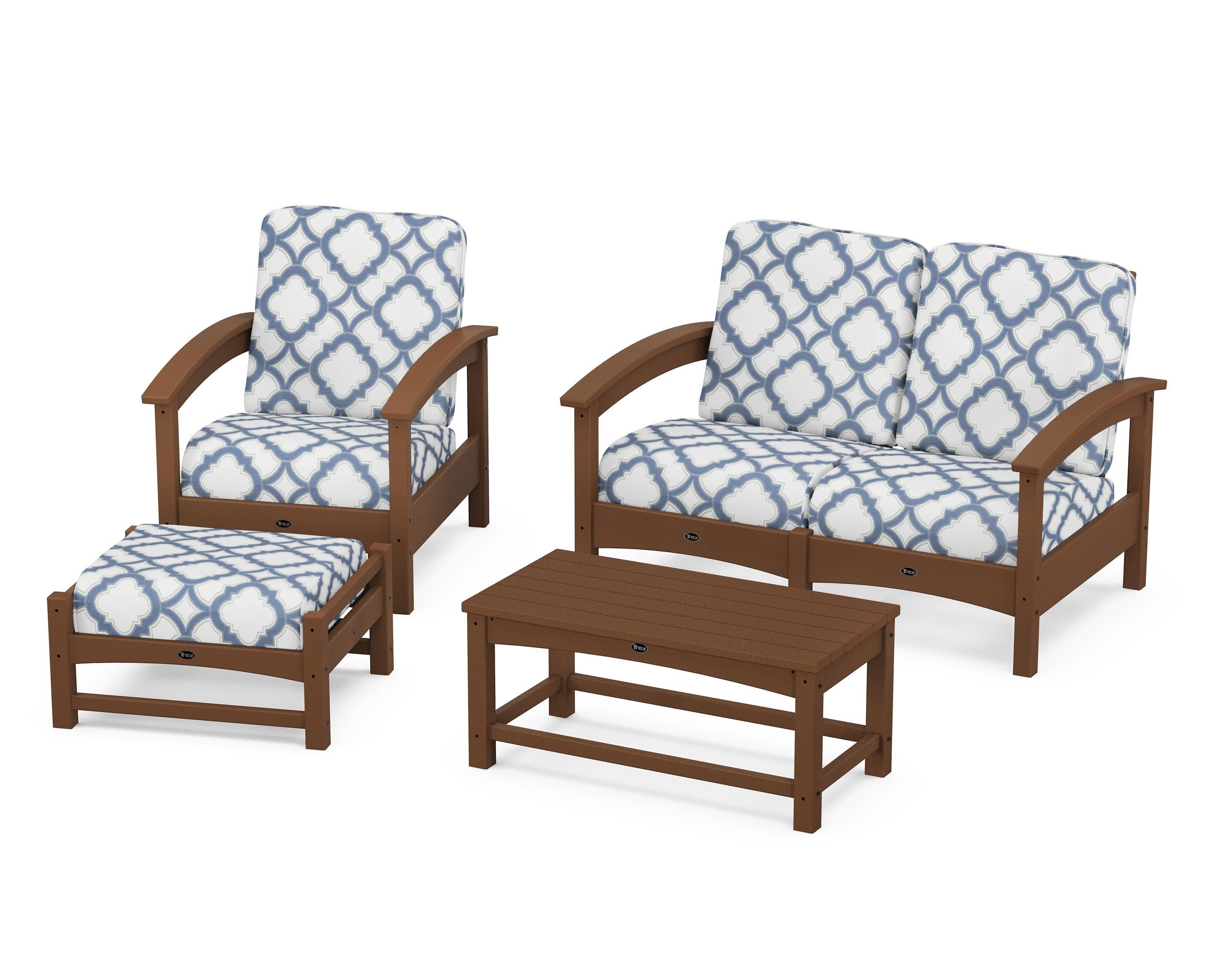 Rockport 4-Piece Deep Seating Conversation Group in Tree House / Trellis Sky Blue