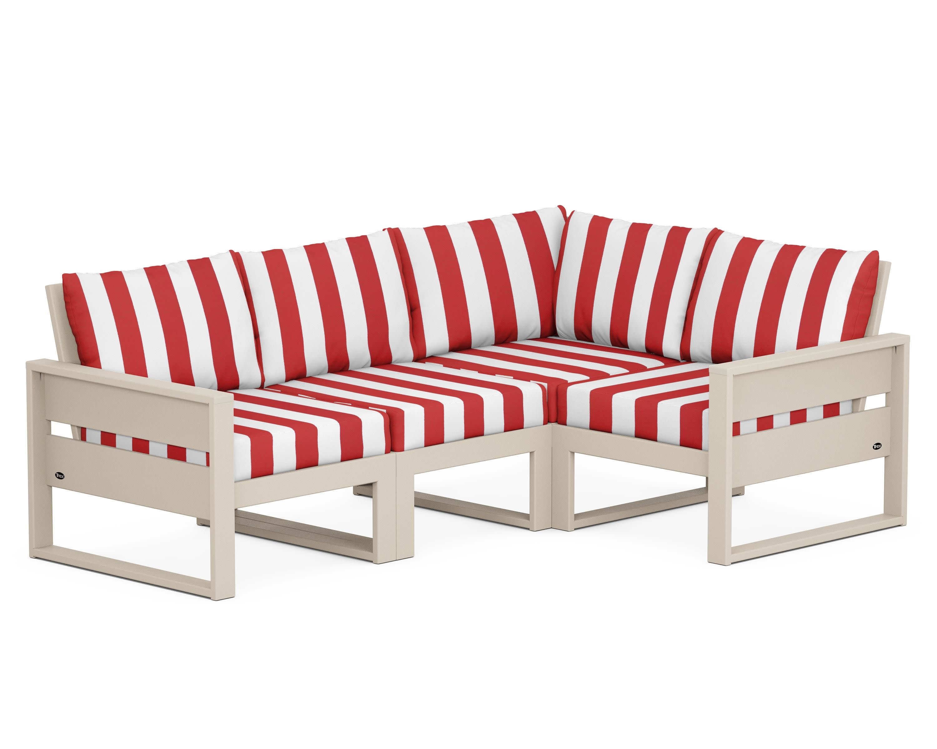 Eastport 4- Piece Sectional in Sand Castle / Cabana Stripe Crimson