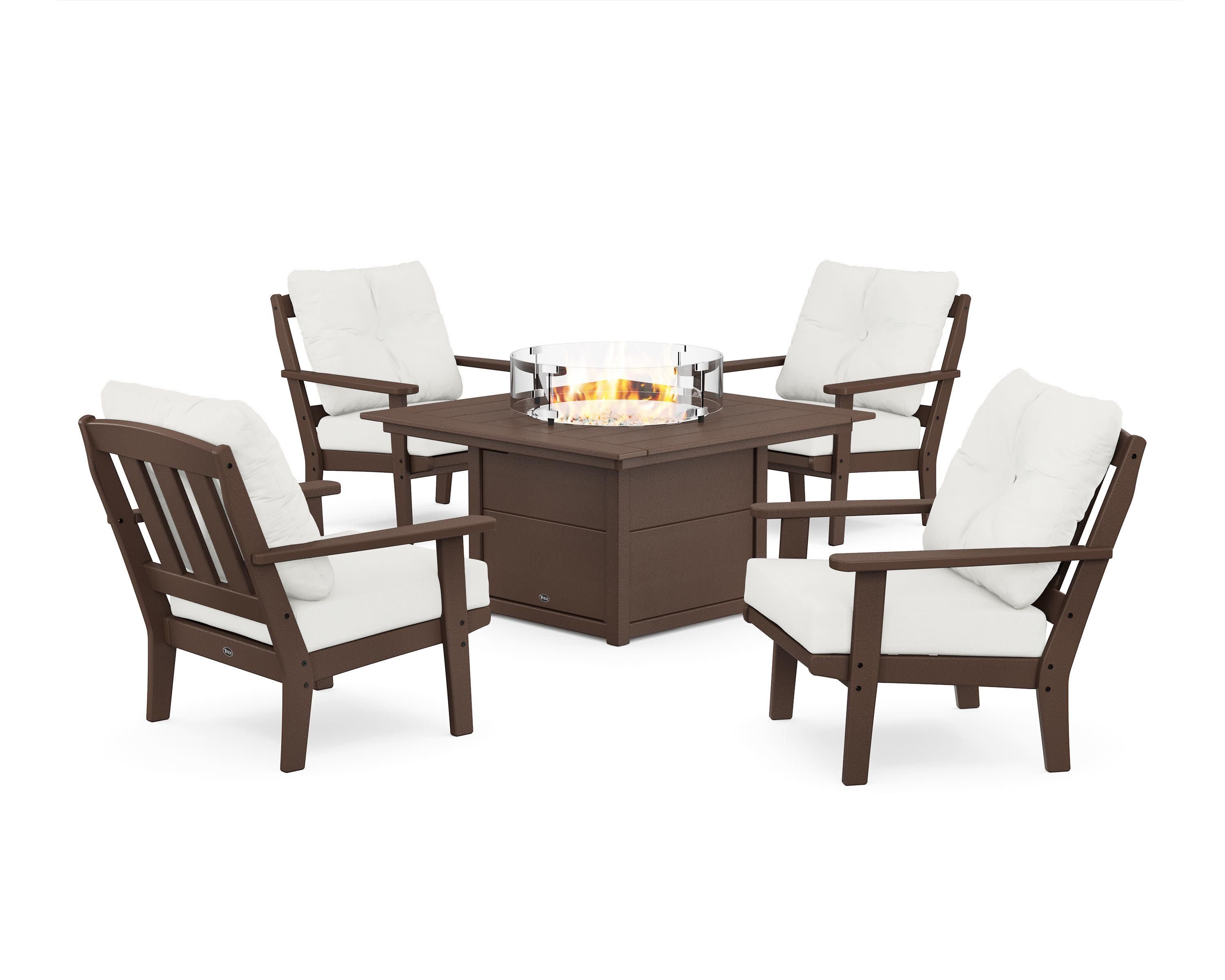 Cape Cod 5-Piece Deep Seating Set with Fire Pit Table in Vintage Lantern / Natural Linen