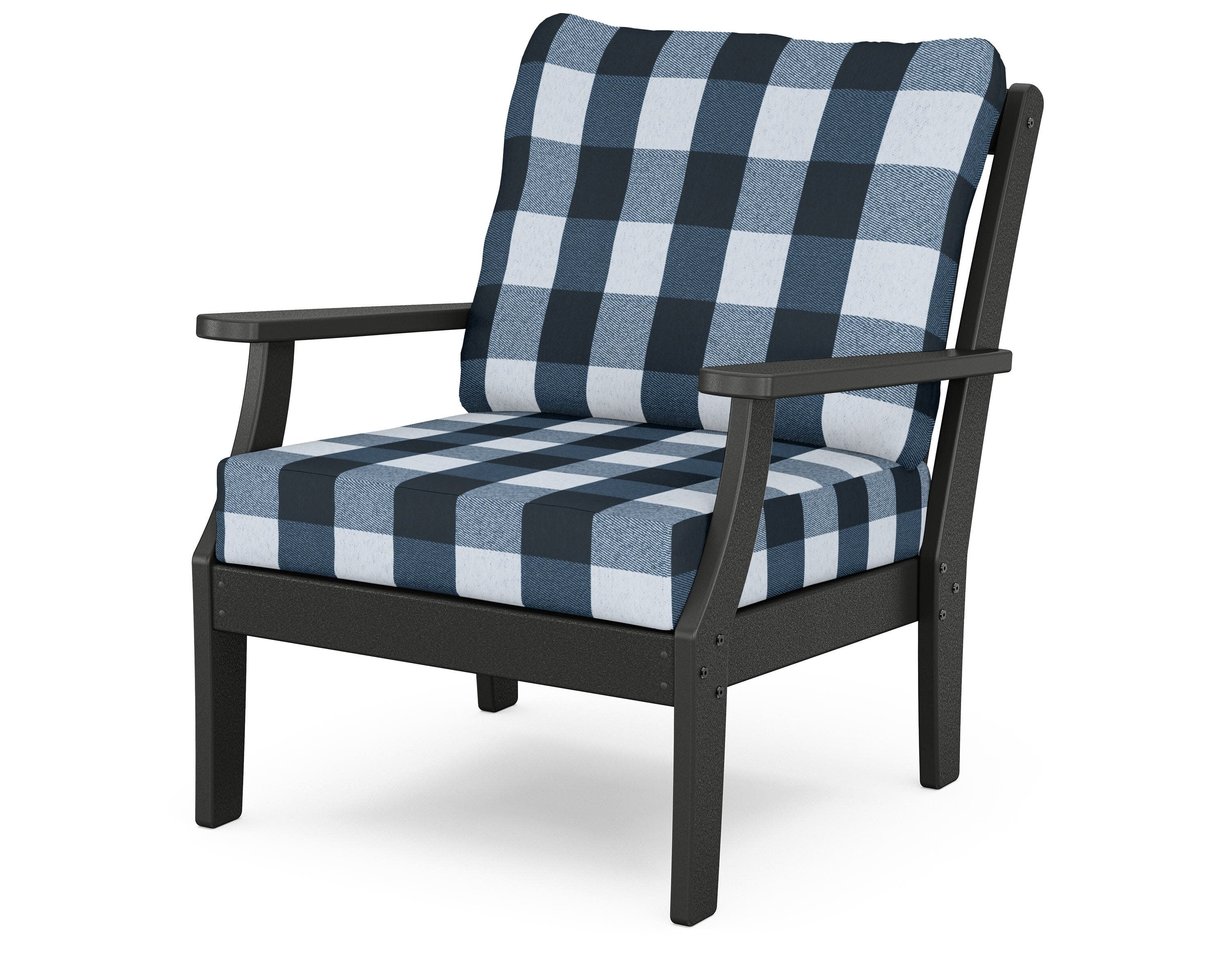 Yacht Club Deep Seating Chair in Charcoal Black / Buffalo Plaid Marine Indigo