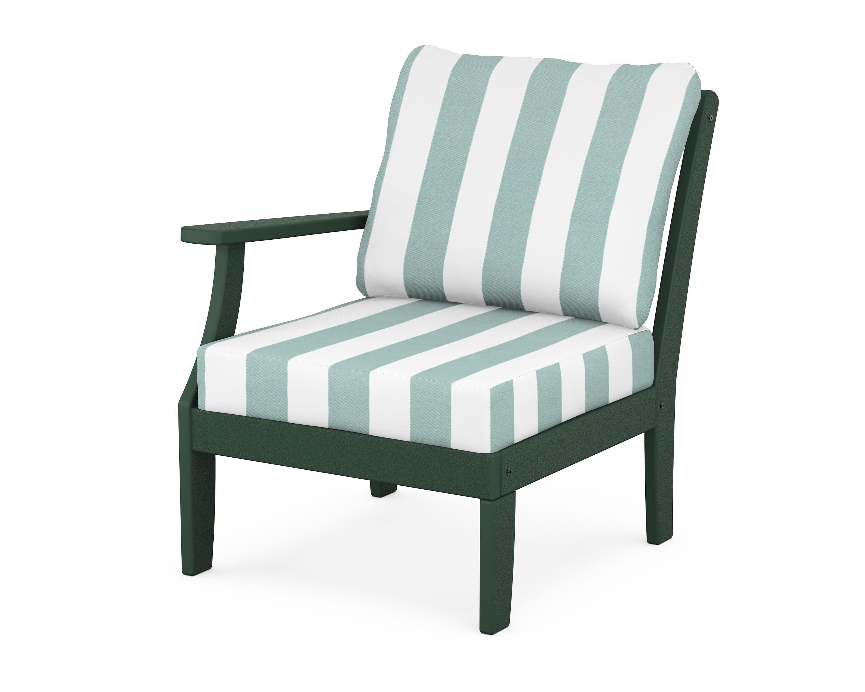 Yacht Club Modular Left Arm Chair in Rainforest Canopy / Cabana Stripe Glacier Spa