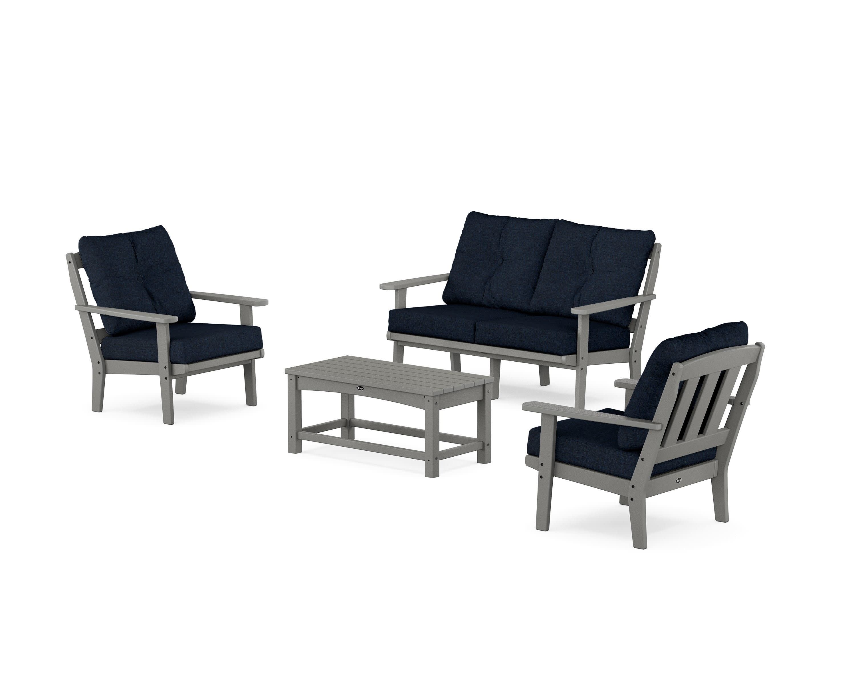 Cape Cod 4-Piece Deep Seating Set with Loveseat in Stepping Stone / Marine Indigo