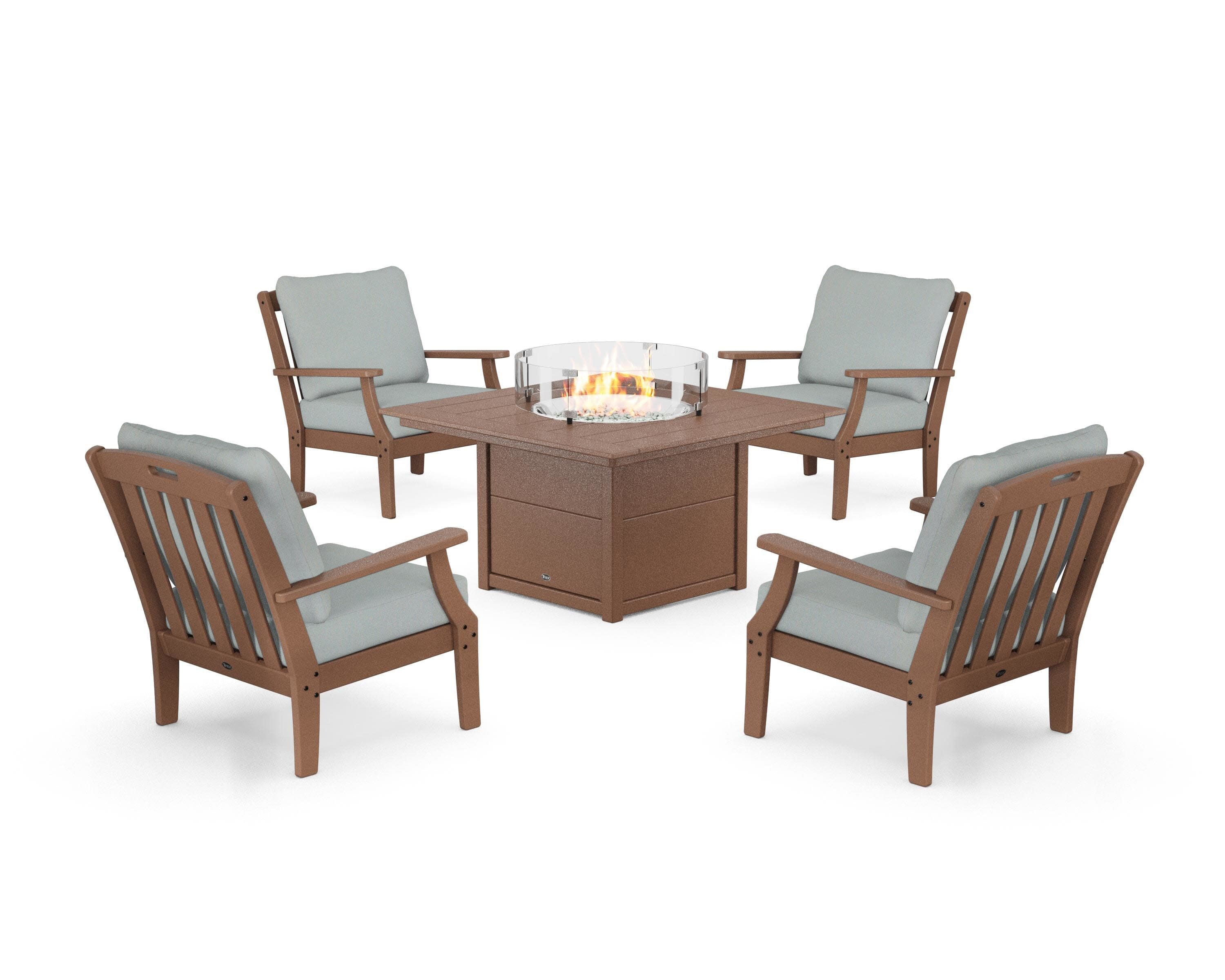 Yacht Club 5-Piece Deep Seating Set with Square Fire Pit Table in Tree House / Spa